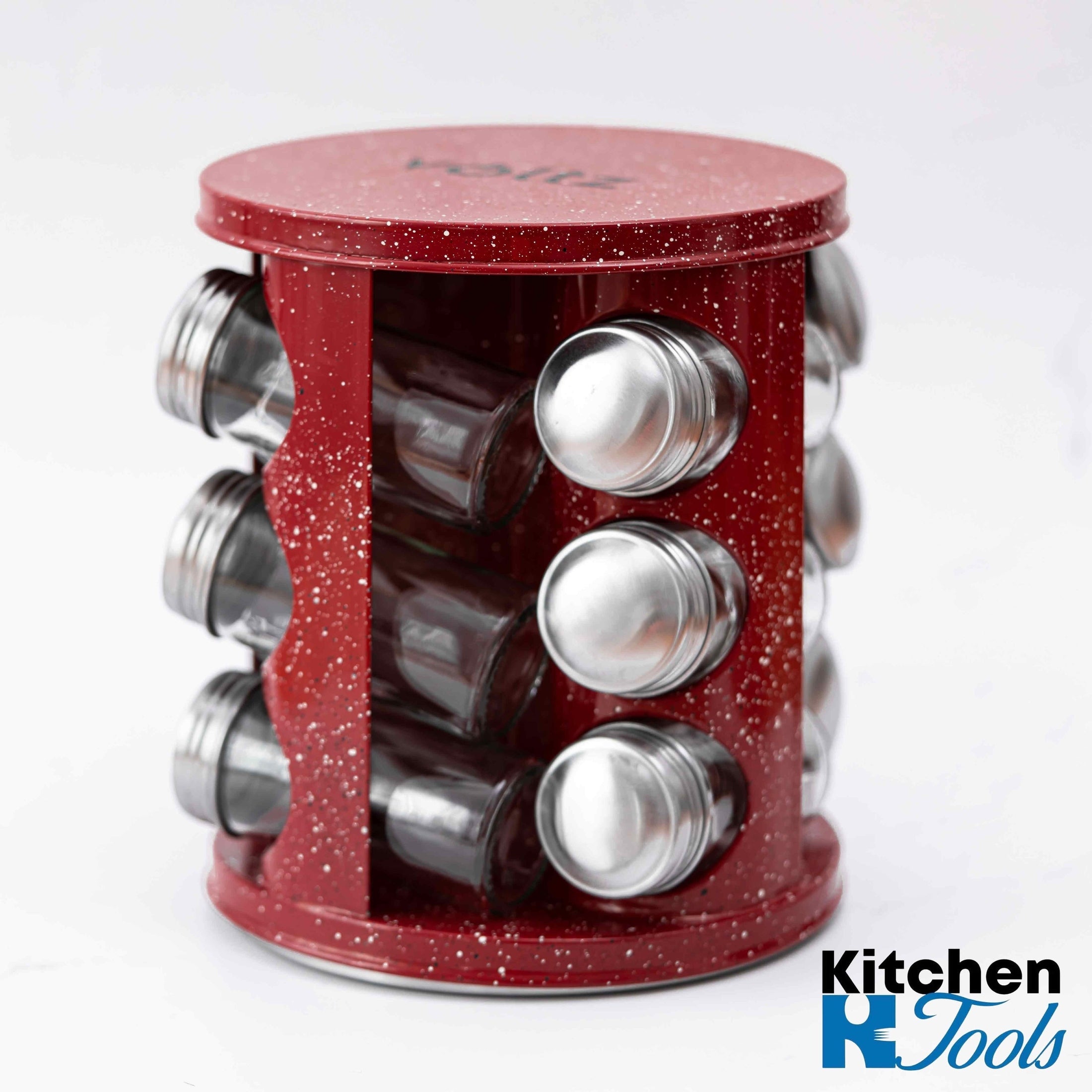 Set condimente rotativ, 12 recipiente roșu marmorat