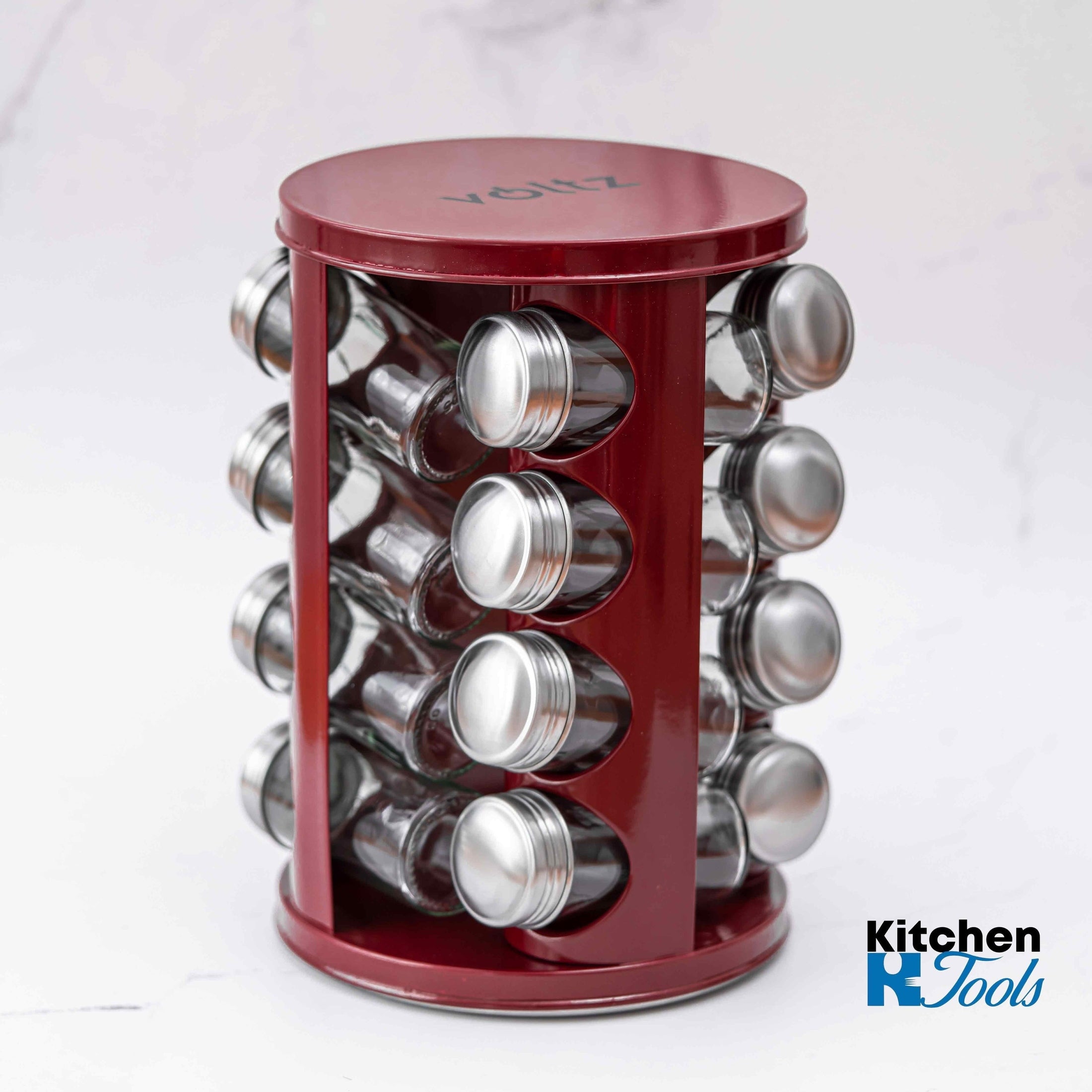 Set organizator condimente rotativ, 16 recipiente, roșu