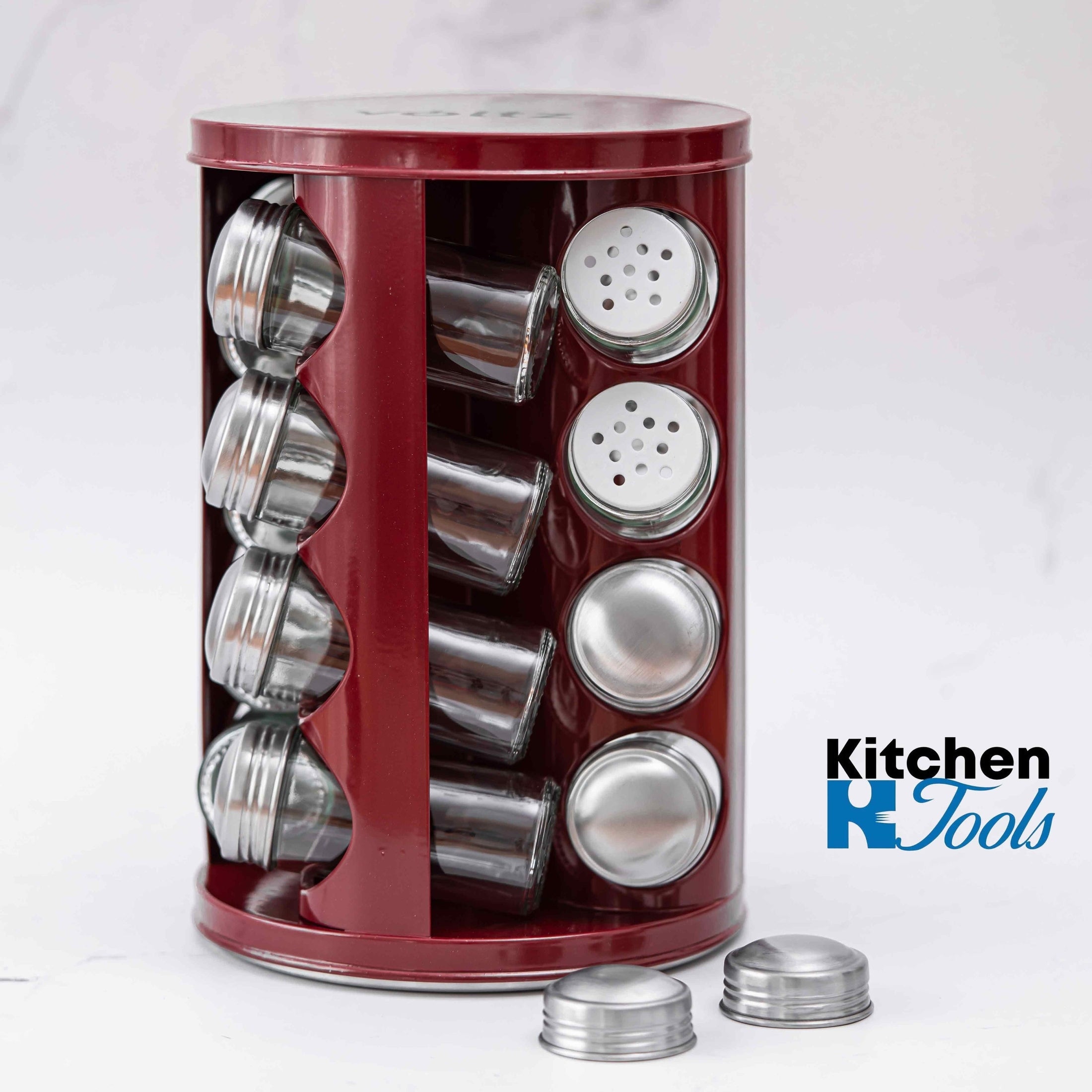 Set organizator condimente rotativ, 16 recipiente, roșu