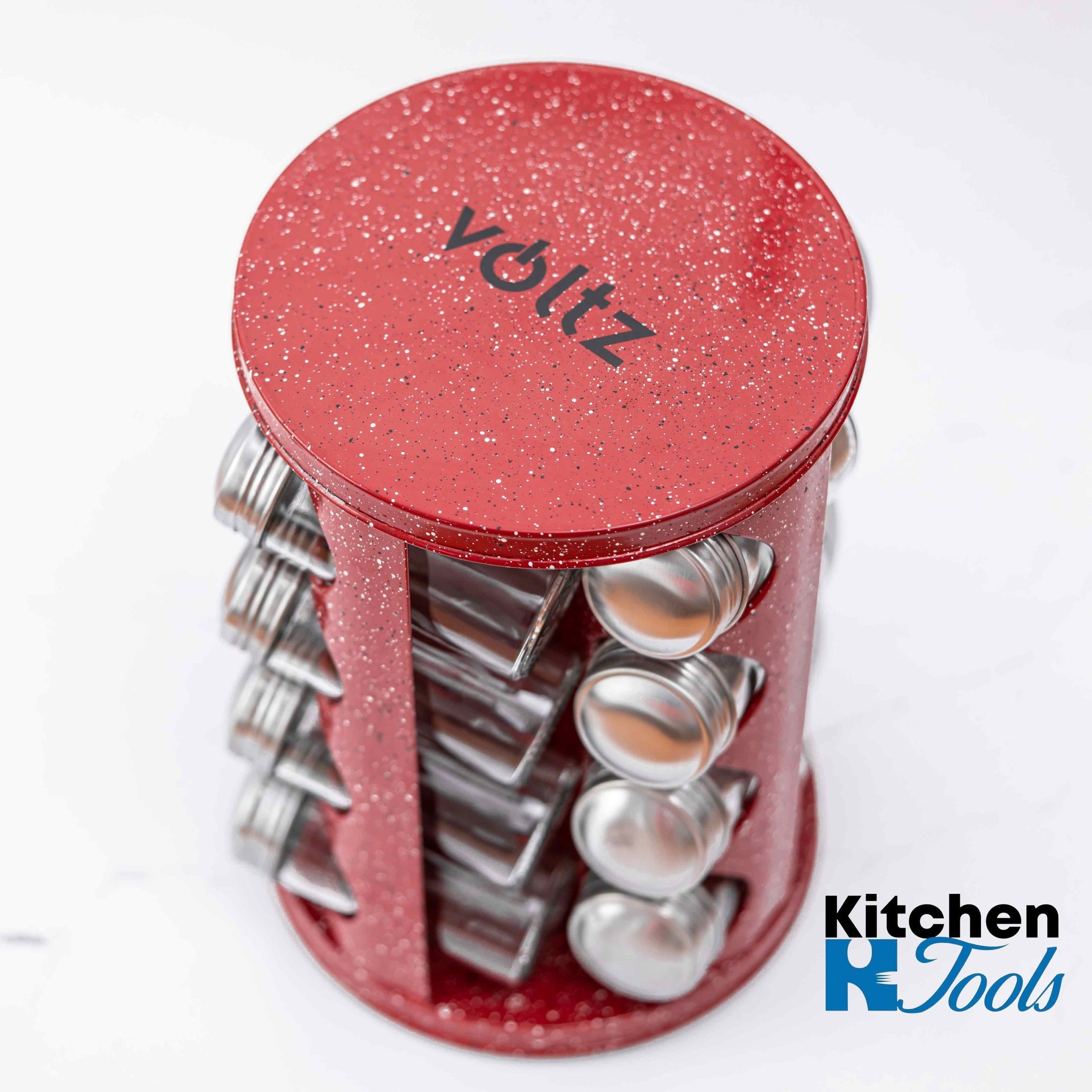 Set condimente rotativ cu 16 borcane roșu-marmorat