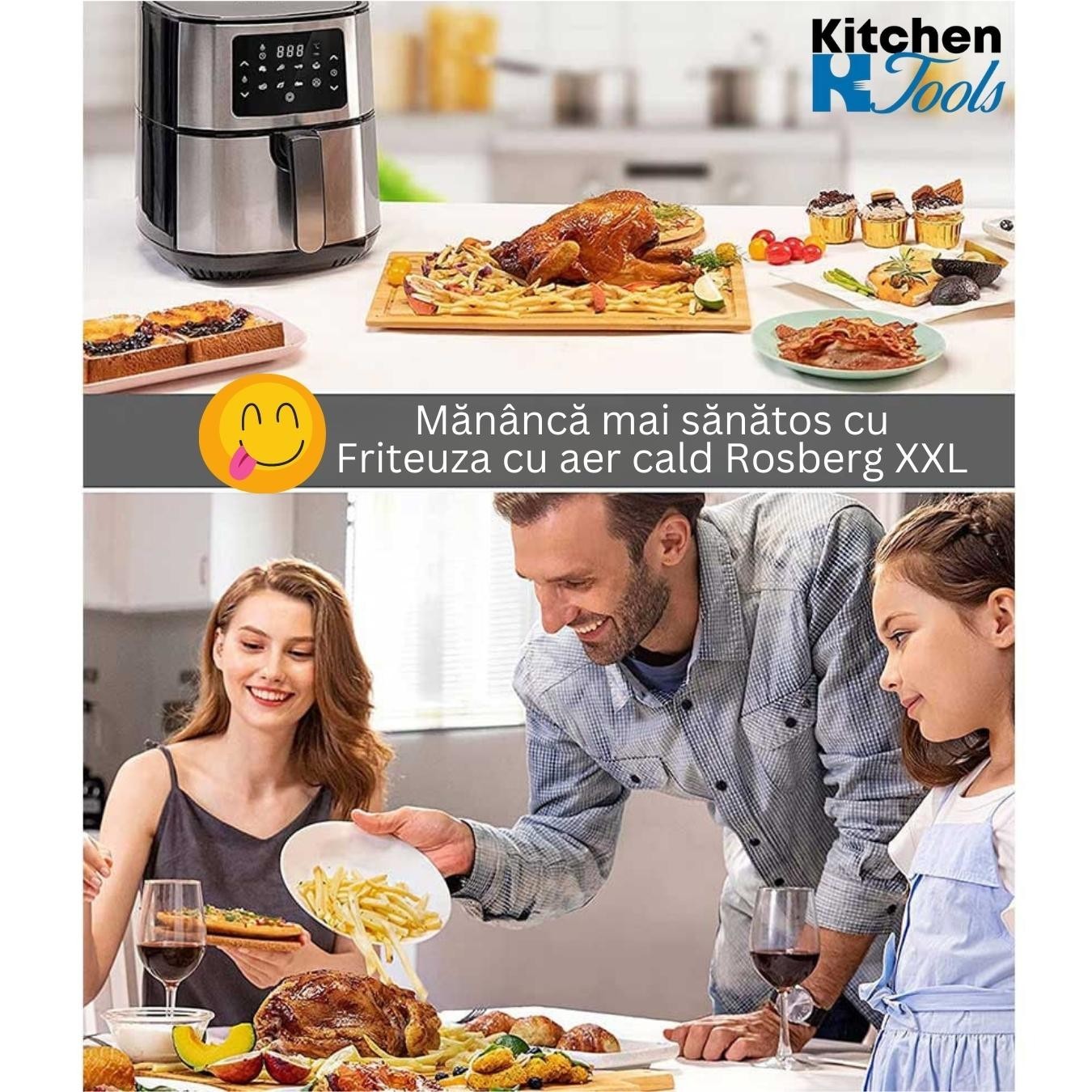 Friteuza XXL Aer Cald Rosberg Premium, 1400W