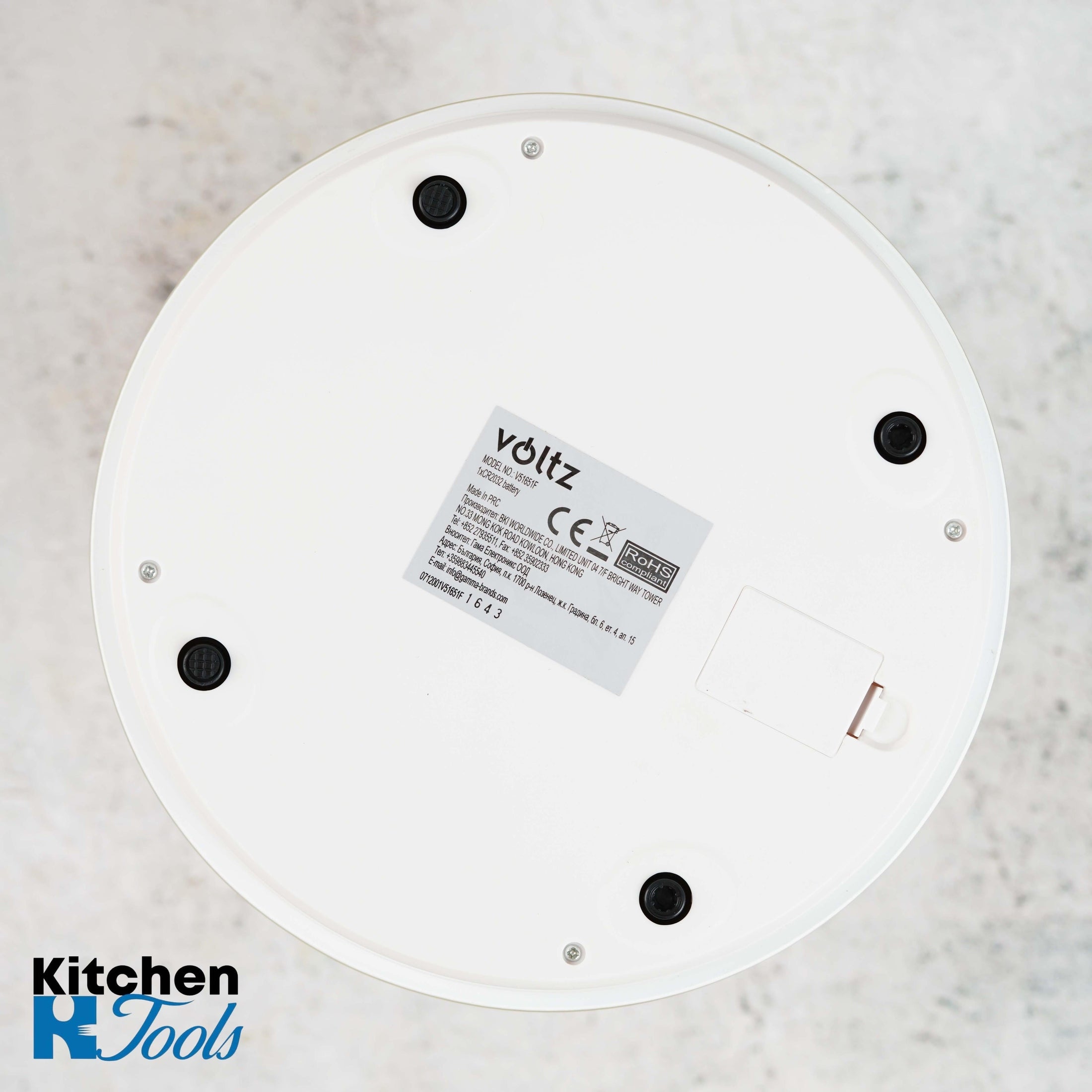 Cantar de bucatarie Voltz, sticla 5 kg, rotund alb