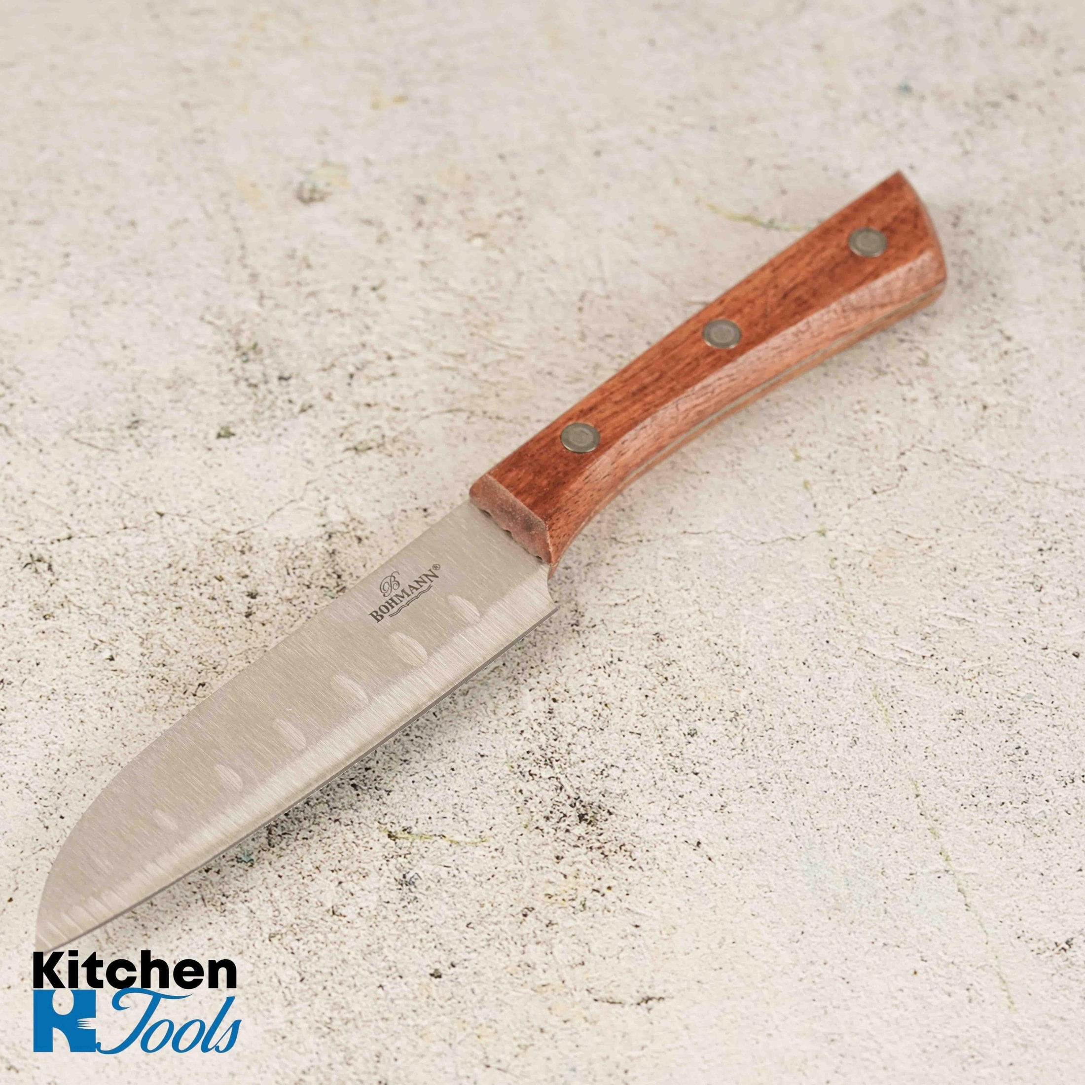 Cutit Santoku Bohmann, lamă inox, mâner lemn, 13cm