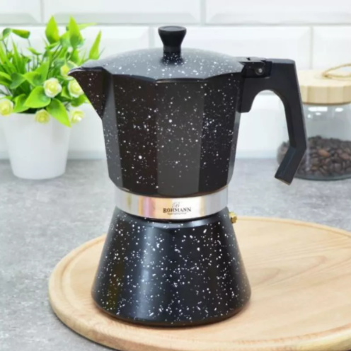 Espressor pentru aragaz Bohmann, 3 cesti, Negru