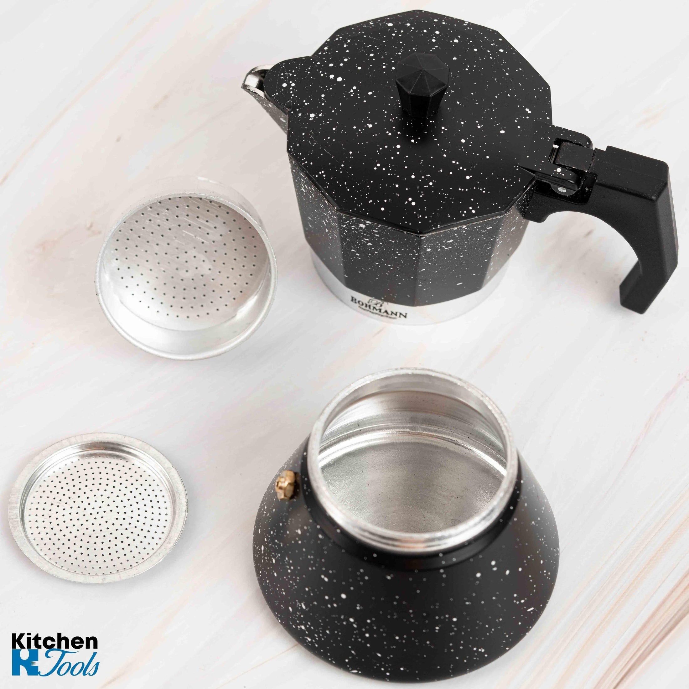 Espressor aluminiu Bohmann, maner bachelita, negru