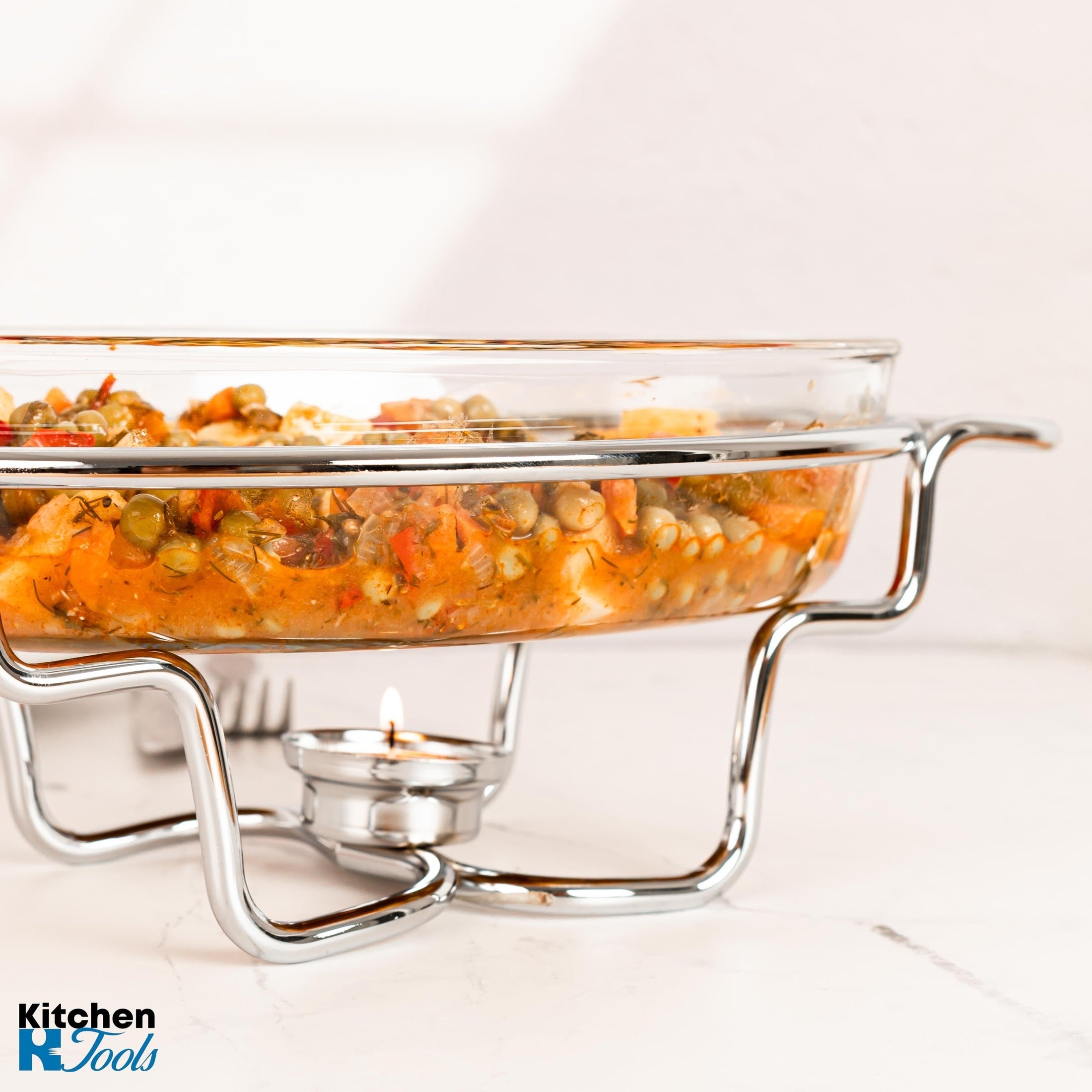 Chafing dish sticla 1.6L cu capac si suport inox