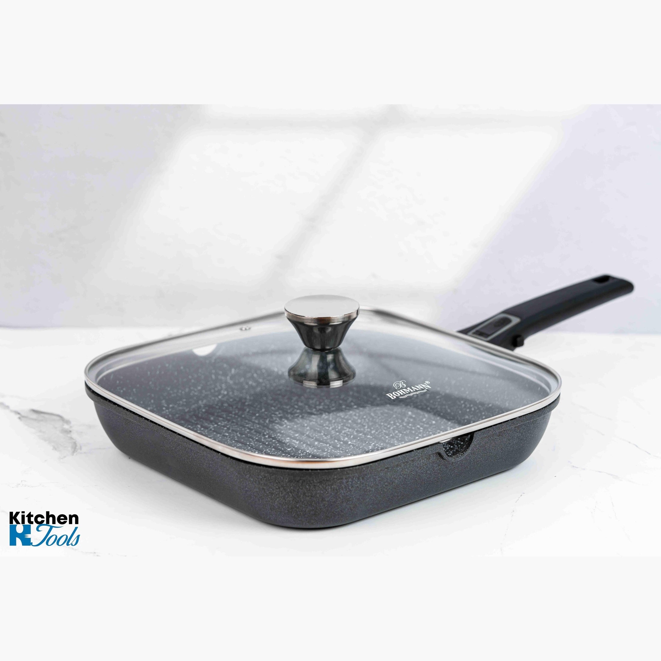 Tigaie grill Bohmann, 28cm, aluminiu antiaderent