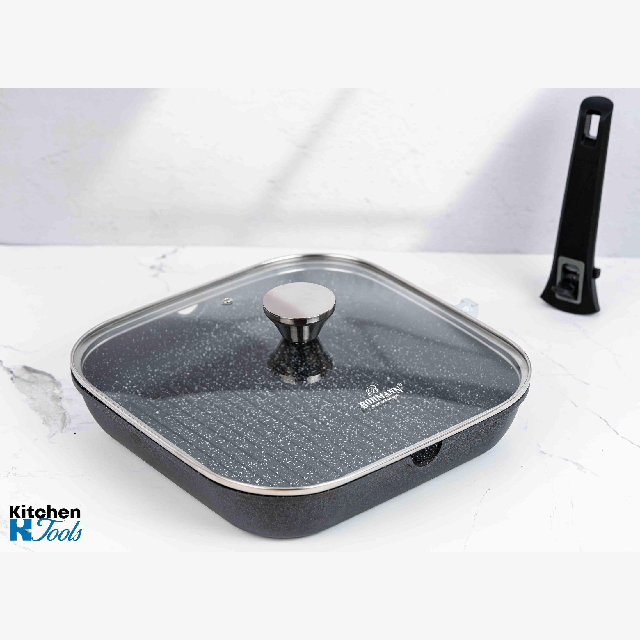 Tigaie grill Bohmann, 28cm, aluminiu antiaderent