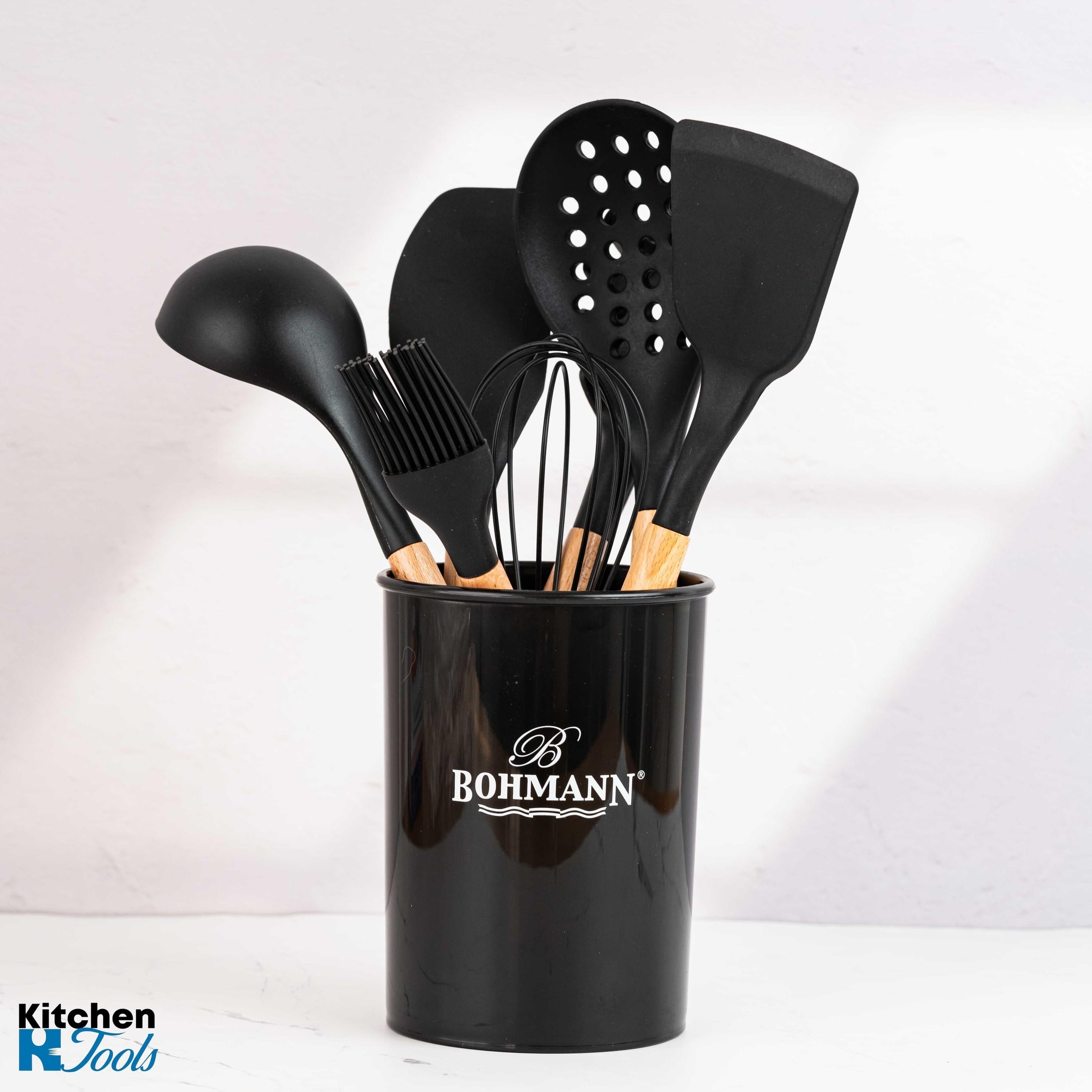 Ustensile Bucatarie Bohmann din Silicon cu Manere Lemn