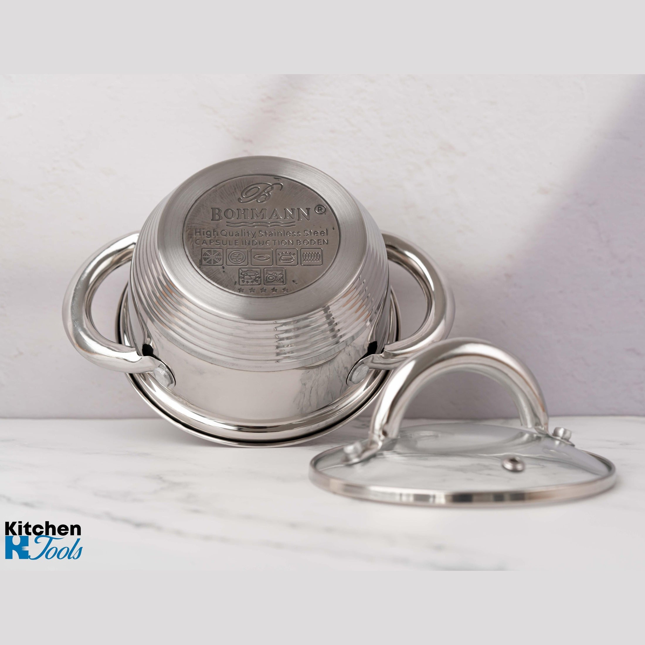 Cratiță din inox 1000ml cu capac din sticlă Bohmann