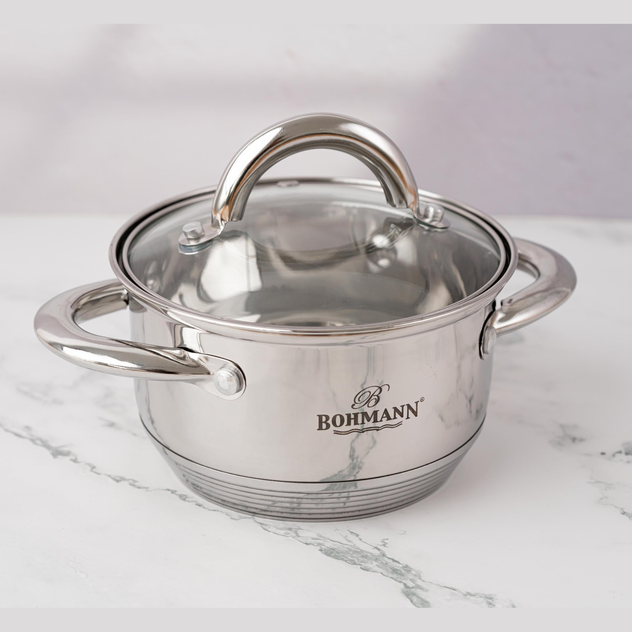 Cratiță din inox 1000ml cu capac din sticlă Bohmann