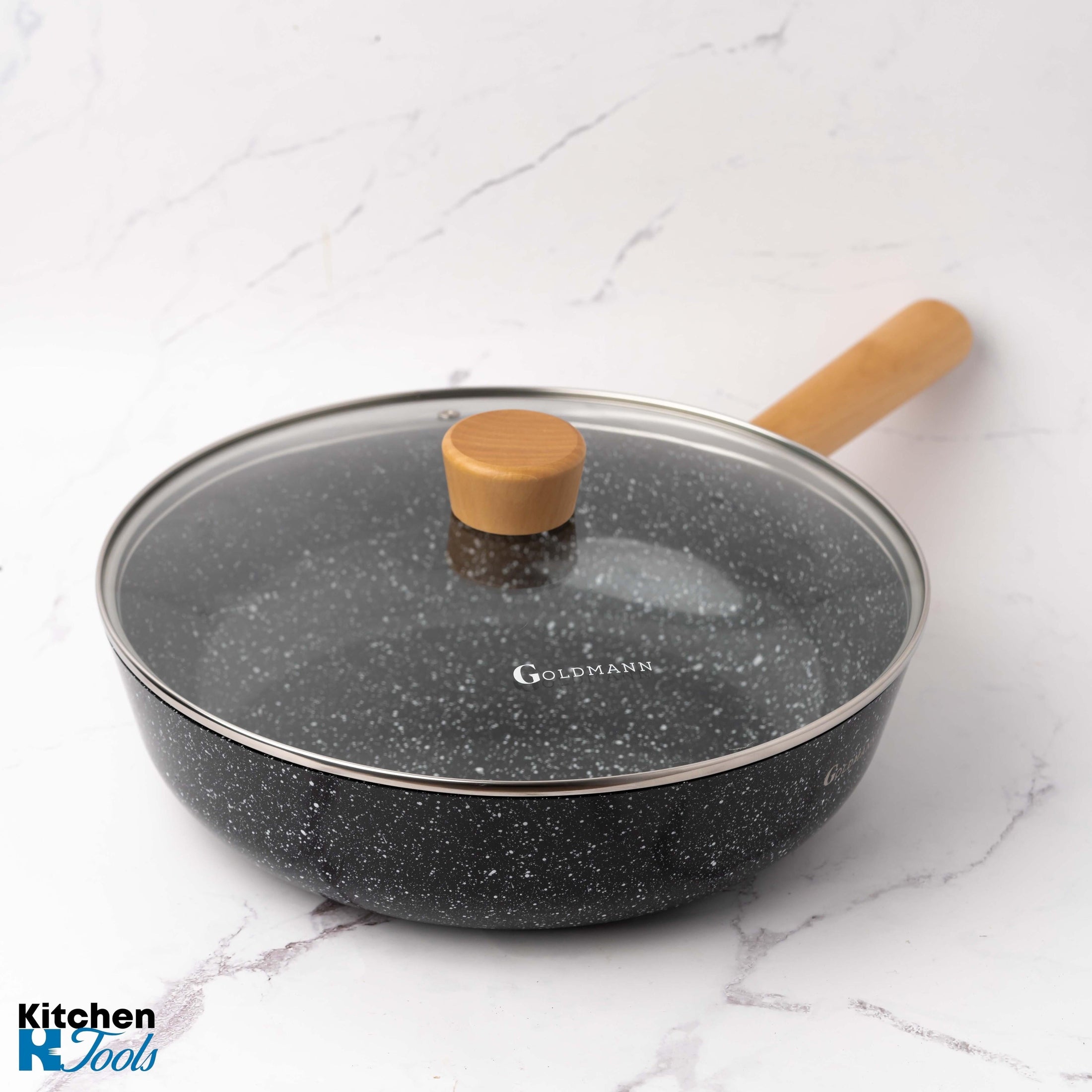 Tigaie Wok Aluminiu cu Capac Termorezistent, 30x8.5 cm