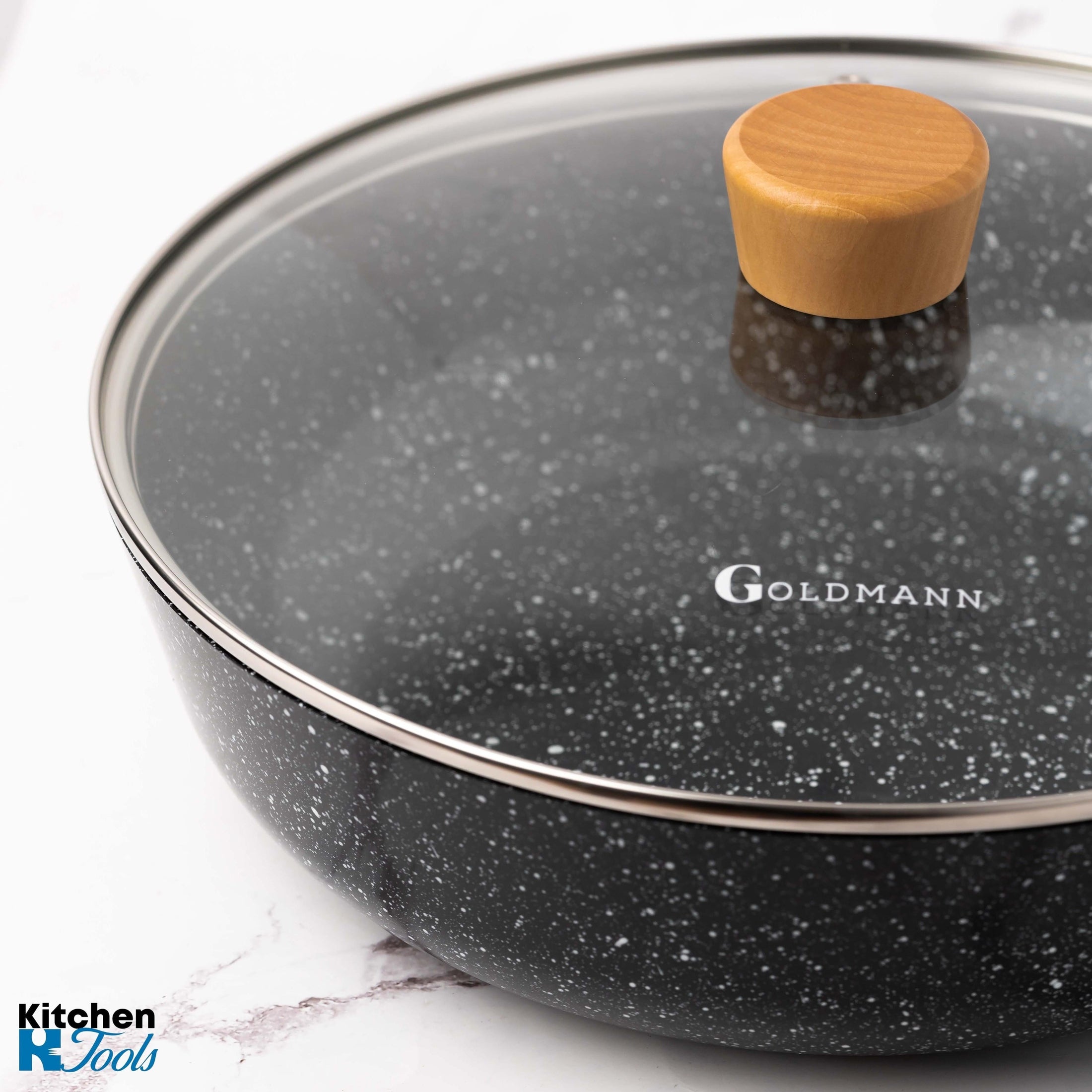 Tigaie Wok Aluminiu cu Capac Termorezistent, 30x8.5 cm