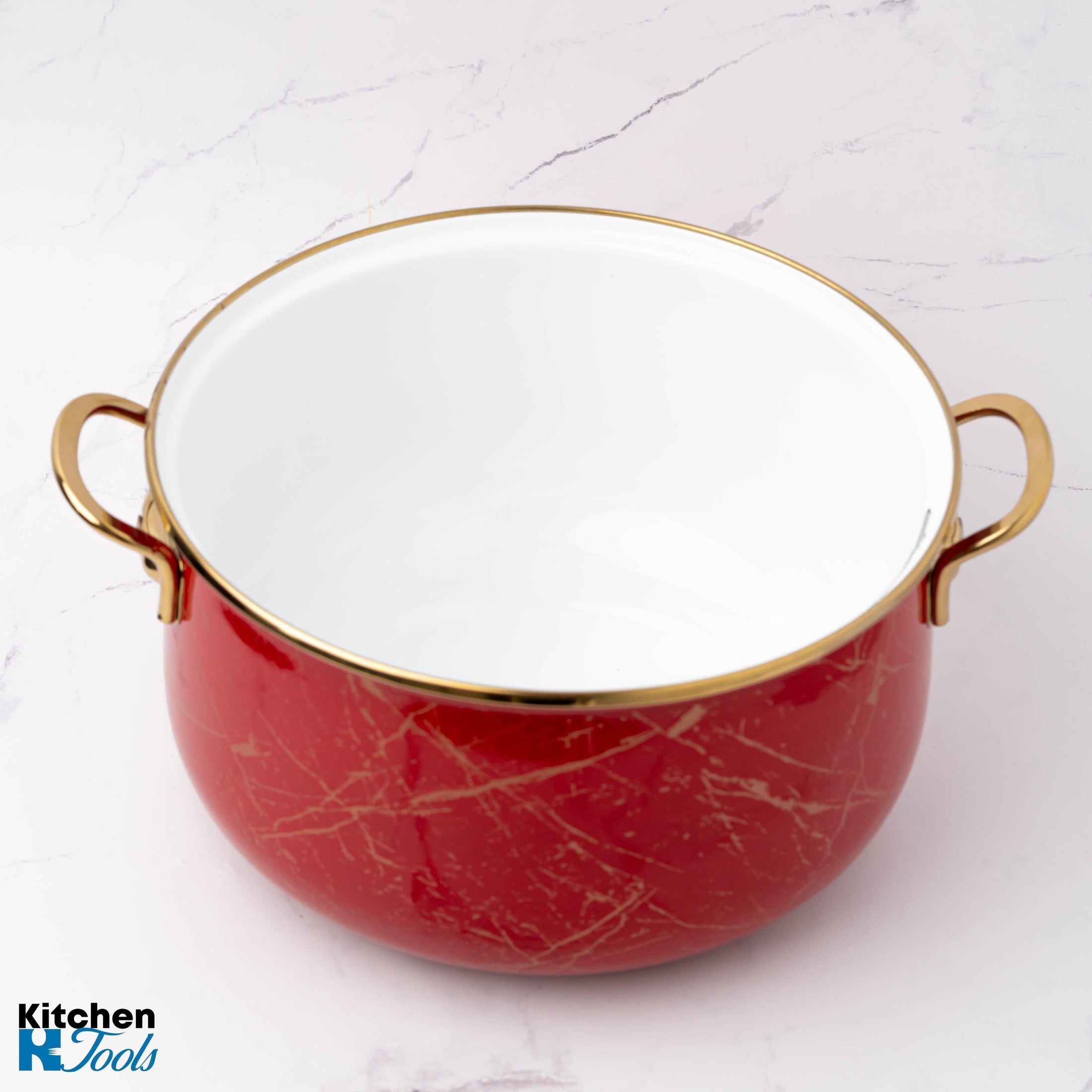 Cratiță emailată Goldmann roșie cu capac sticlă