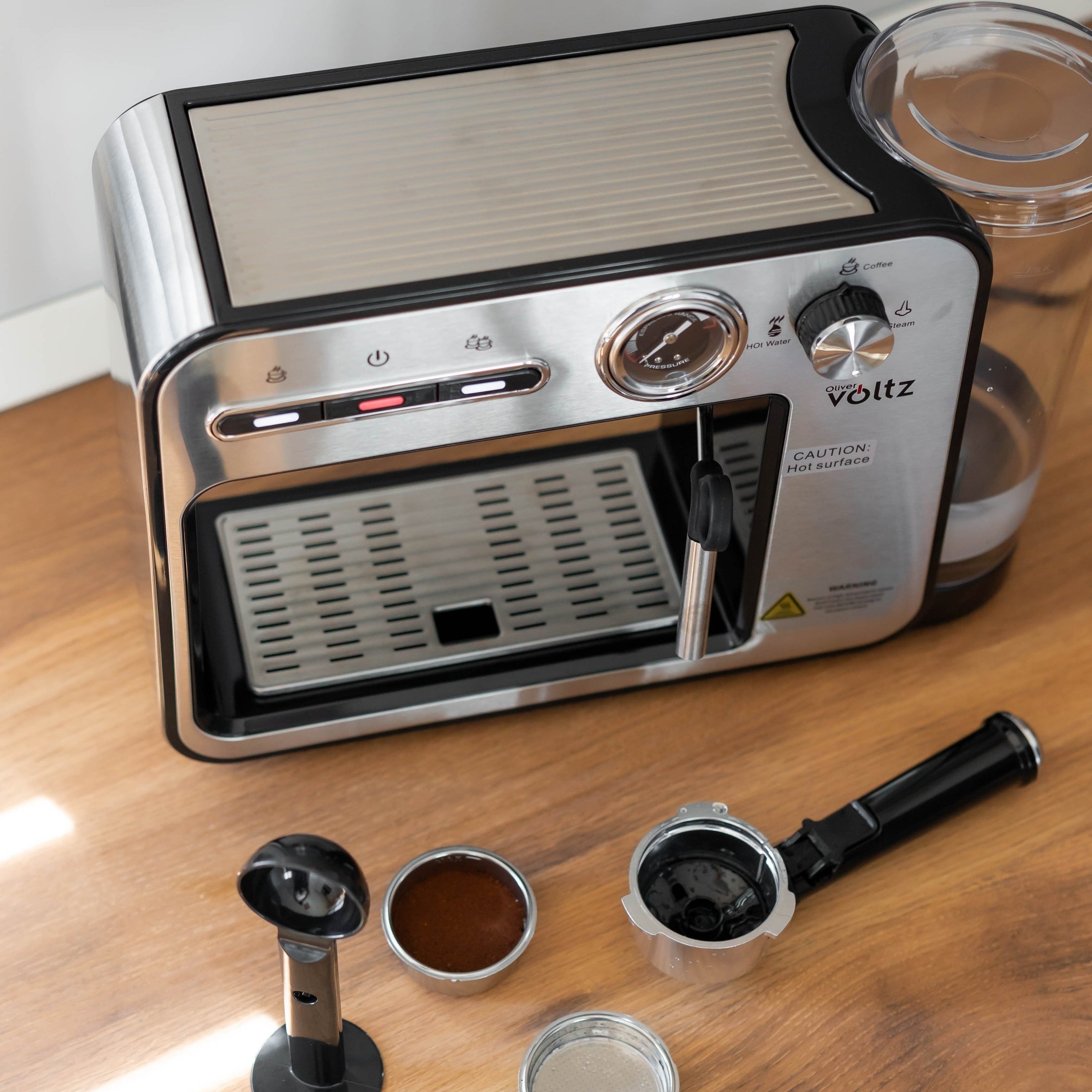 Espressor 3 în 1 cu Filtru Oțel și Spumă Lapte