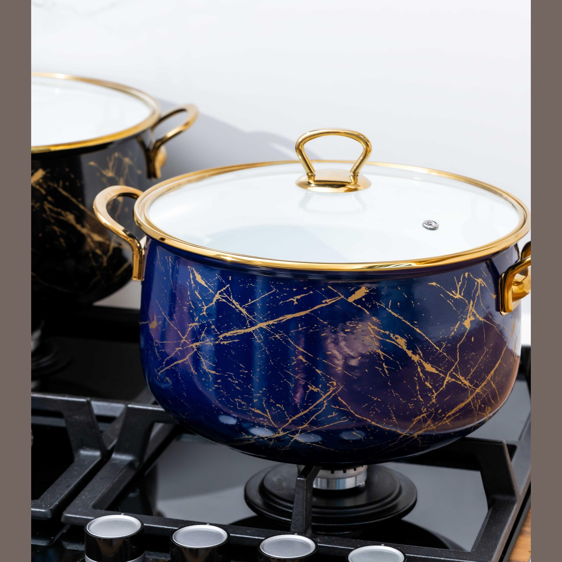 Cratiță Emailată Goldmann, Manere Aurii, 4L