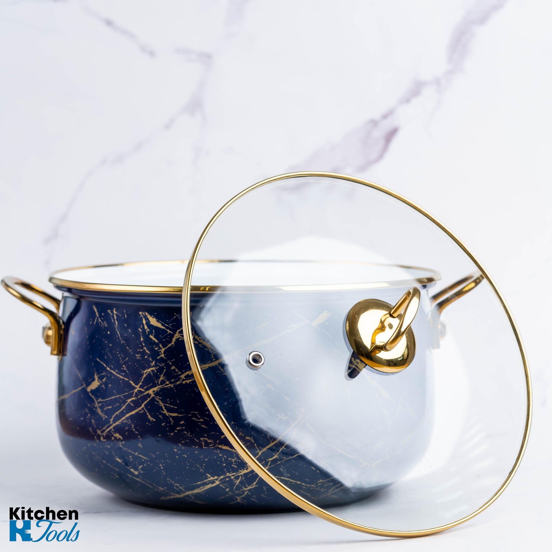 Cratiță emailată albastră 5L cu capac, Goldmann