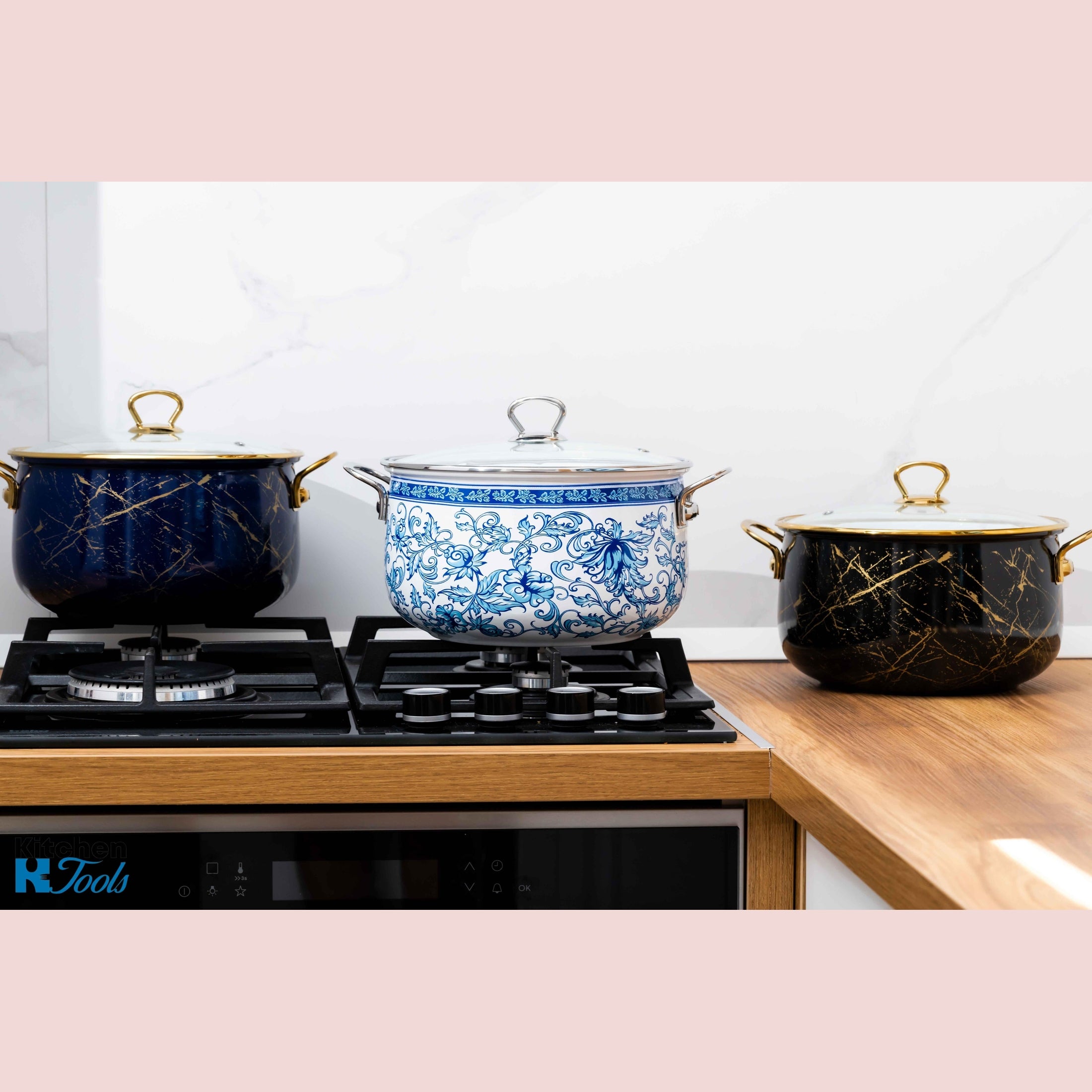 Cratiță emailată Goldmann, design floral albastru