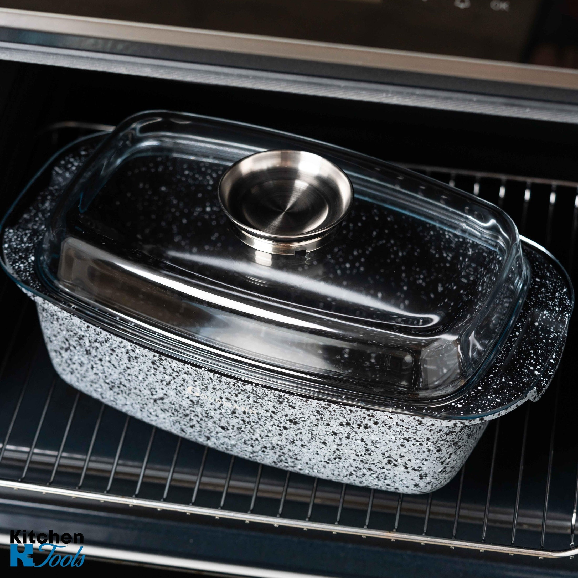 Roaster capac sticlă, 32cm, interior marmură