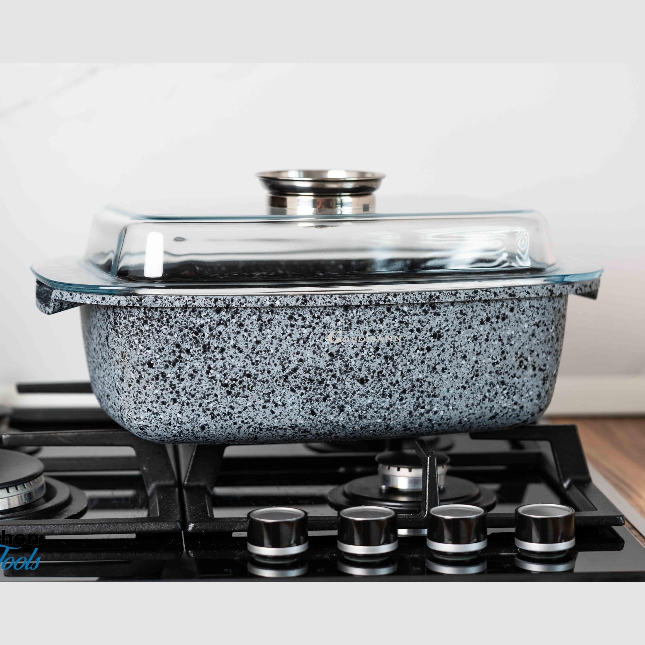 Roaster capac sticlă, 32cm, interior marmură