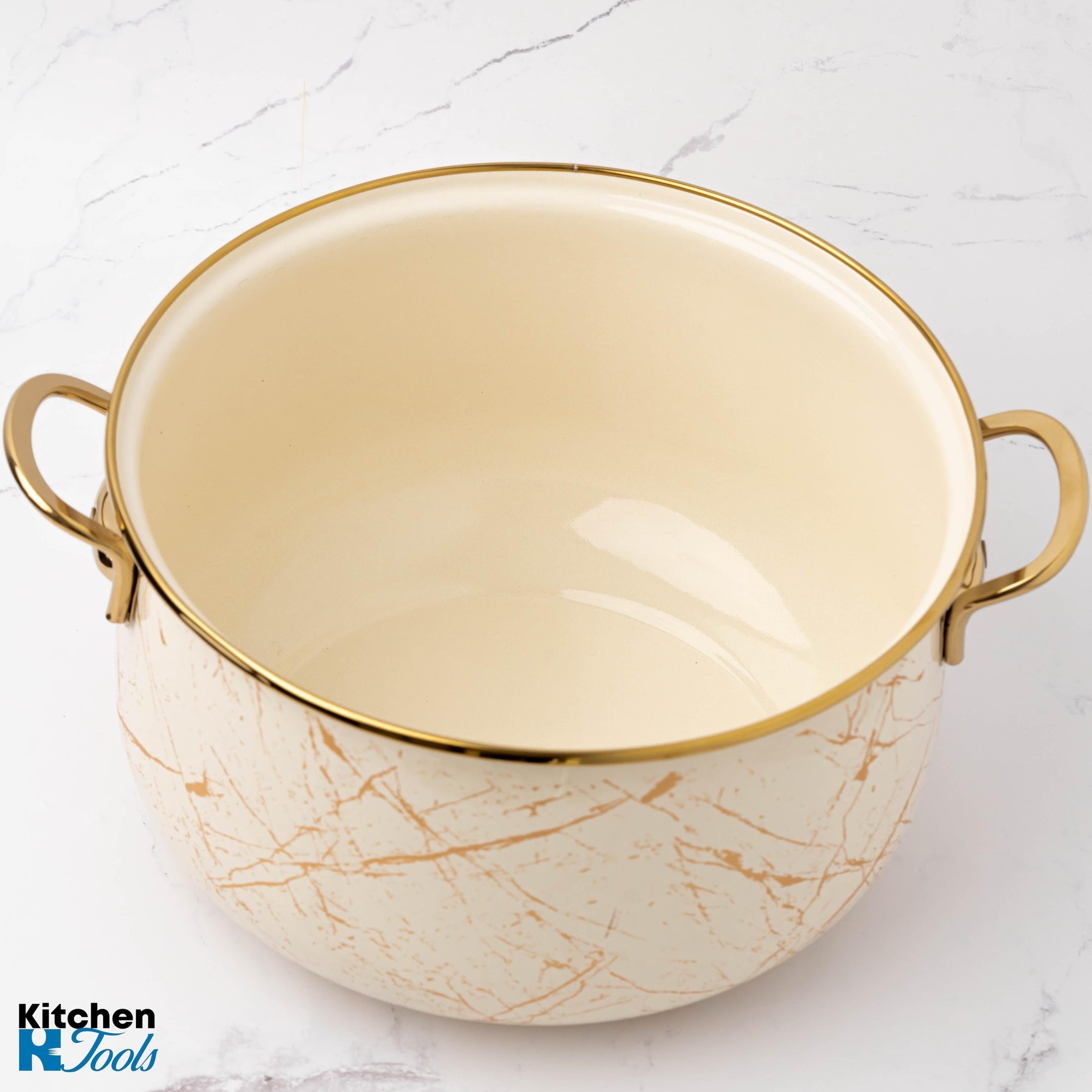 Cratita emailata Goldmann, 12.5L, manere aurii, bej