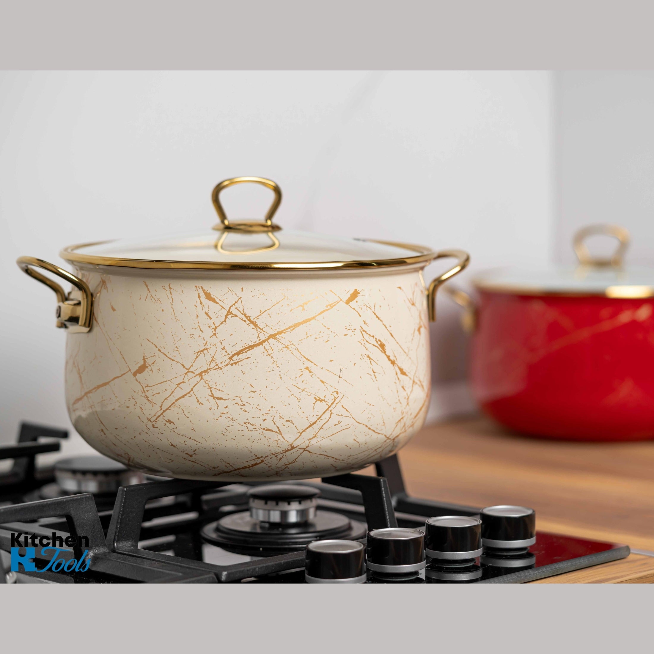 Cratita emailata Goldmann, 12.5L, manere aurii, bej