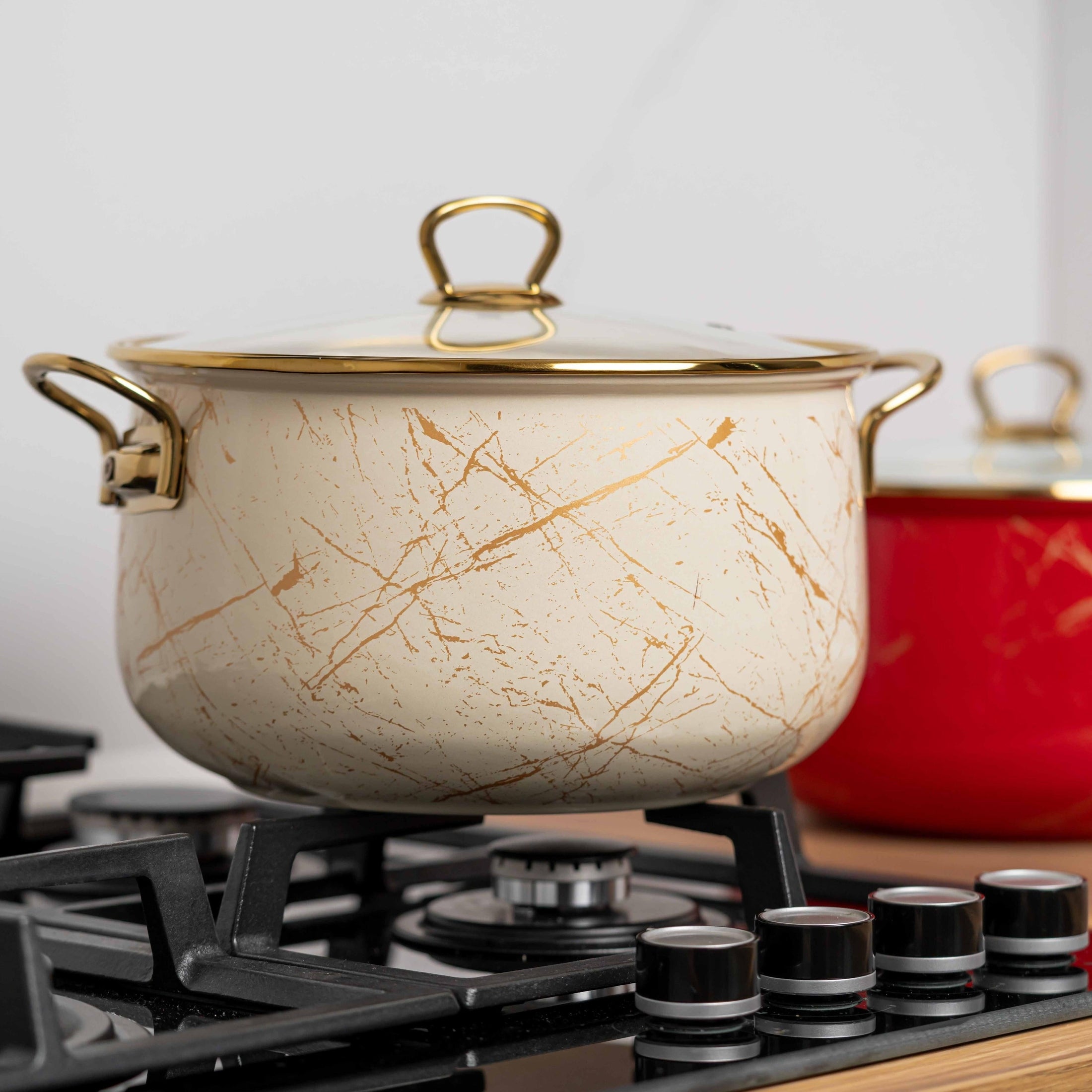 Cratiță emailată Goldmann cu manere aurii, 28x17cm