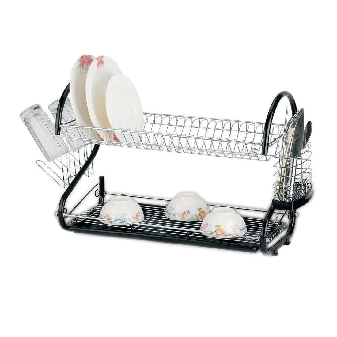 Uscător vase 2 nivele Rosberg, inox, negru
