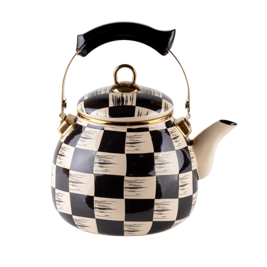 Ceainic Emailat 2.5L Goldmann, Design Alb-Negru