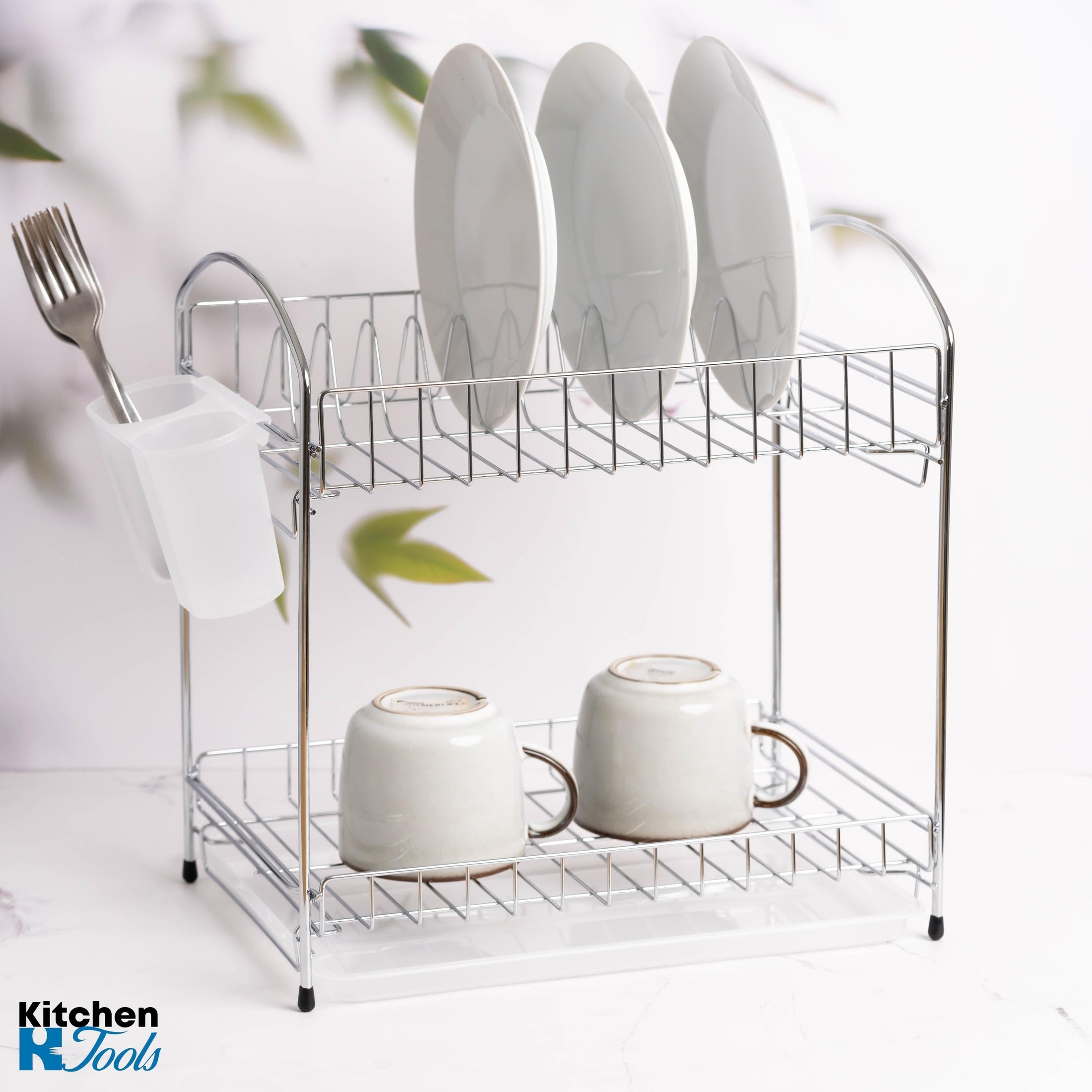 Suport de vase Rosberg inox alb, 2 nivele, 34x23x35.5cm