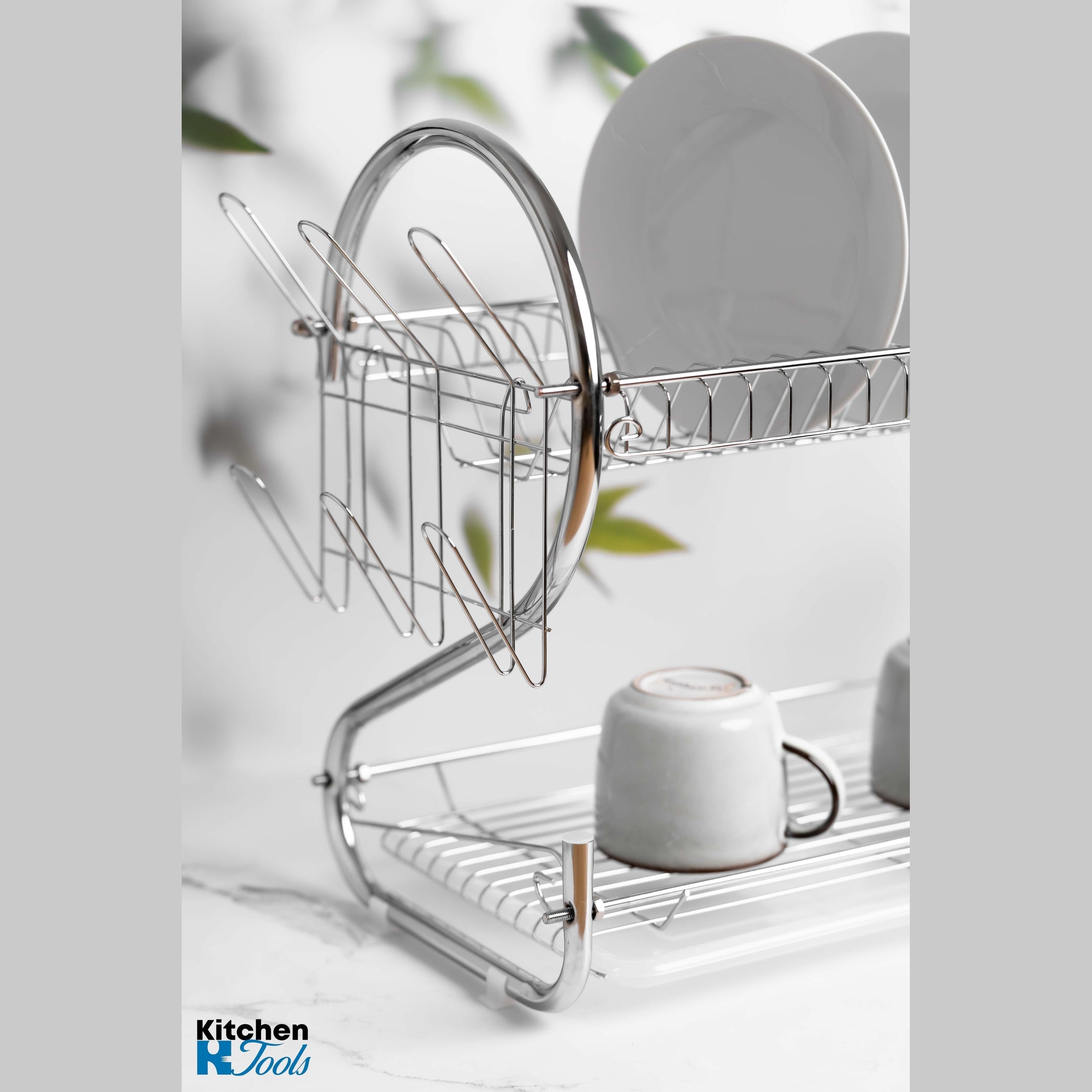 Suport vase Rosberg alb, inox, două nivele