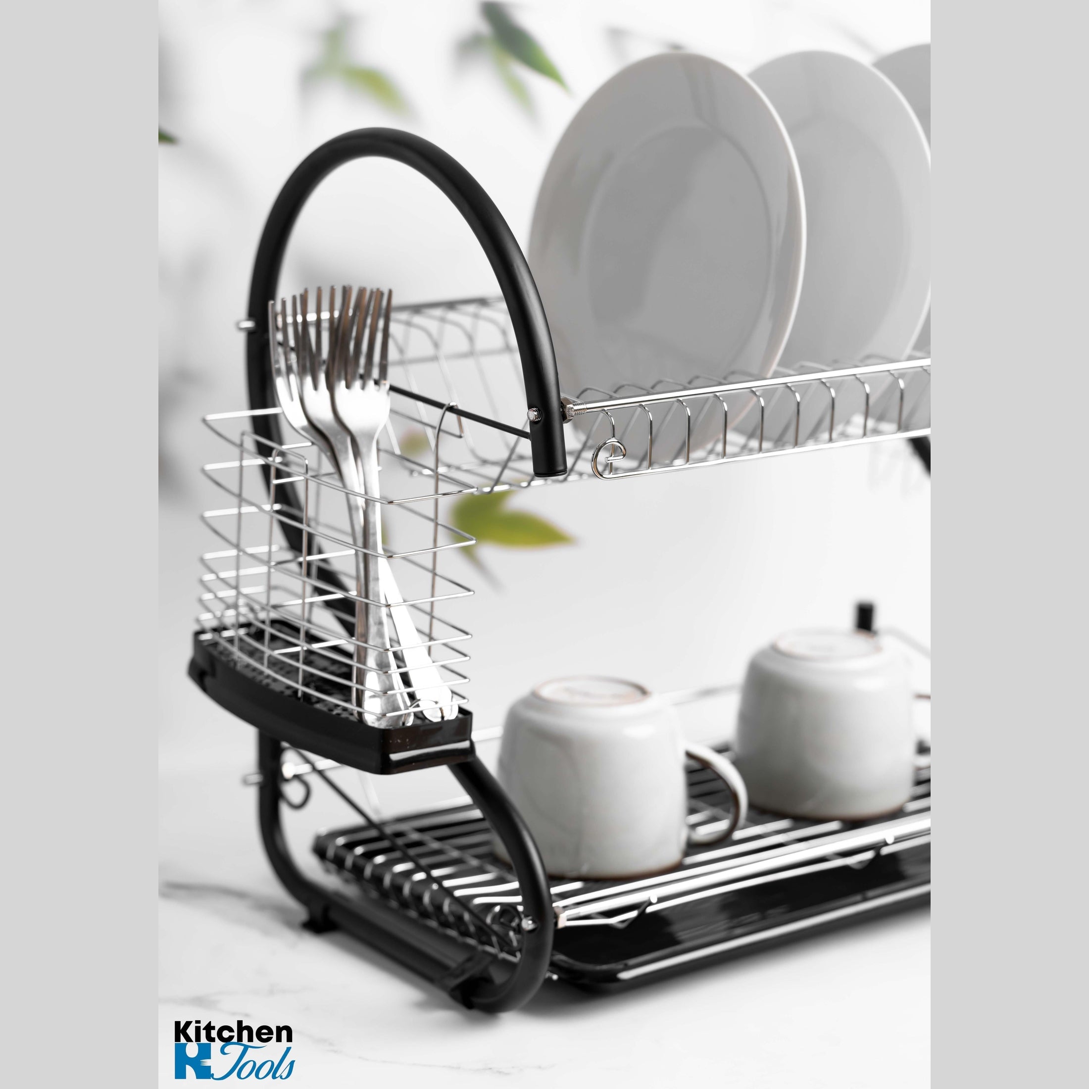 Uscător vase 2 nivele Rosberg, inox, negru