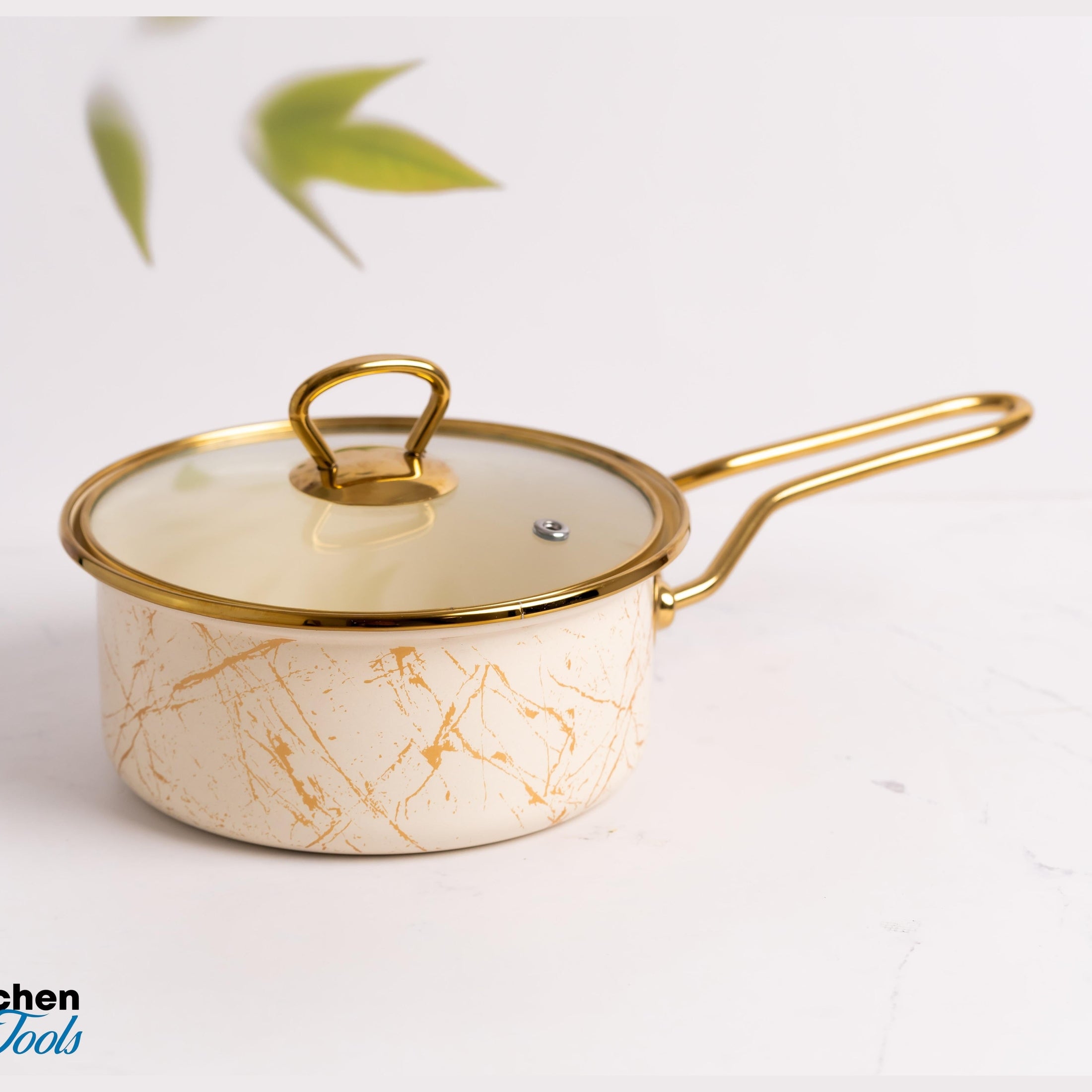 Cratiță emailată Goldmann cu manere aurii și capac sticlă