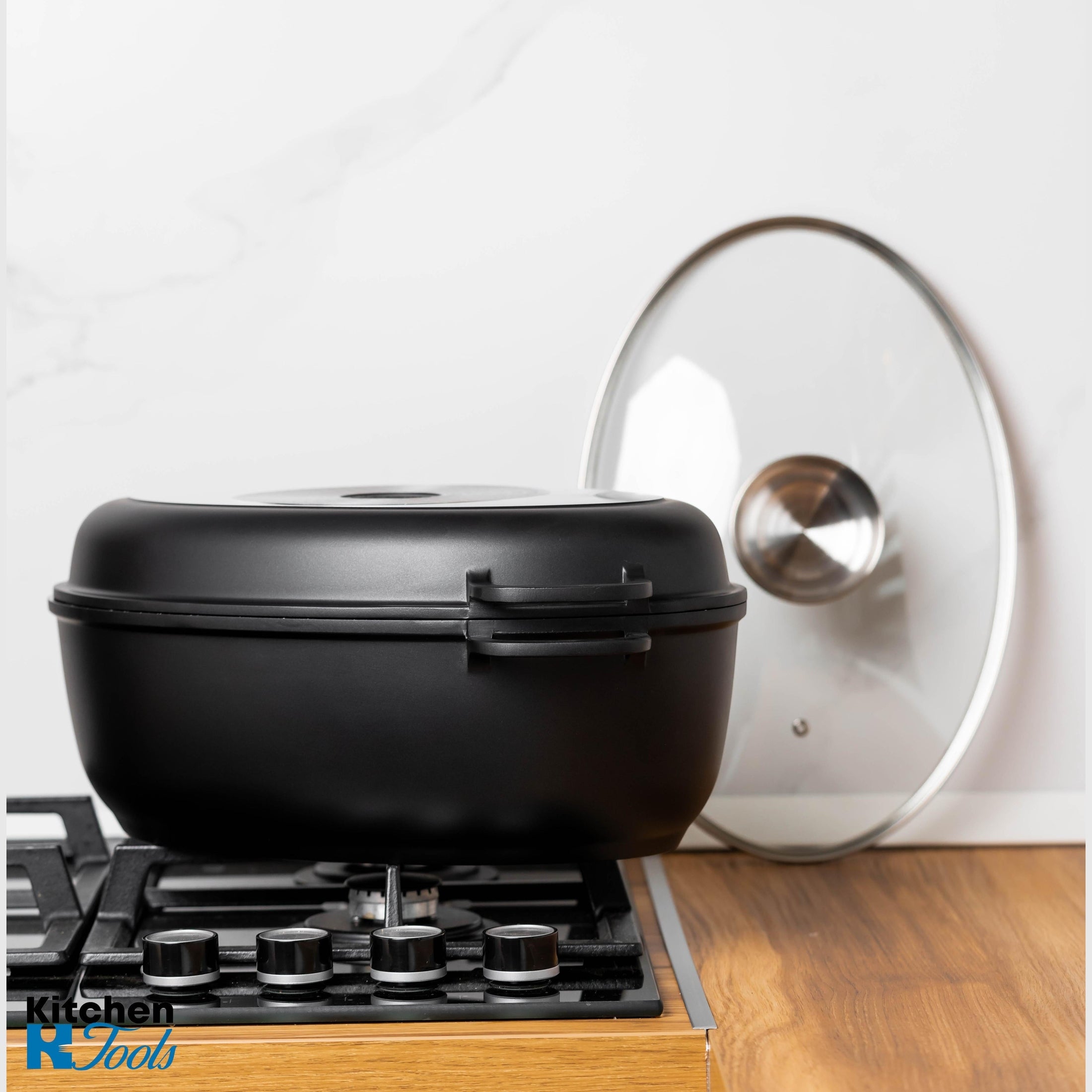 Set 3 piese roaster oval Goldmann cu capac sticlă