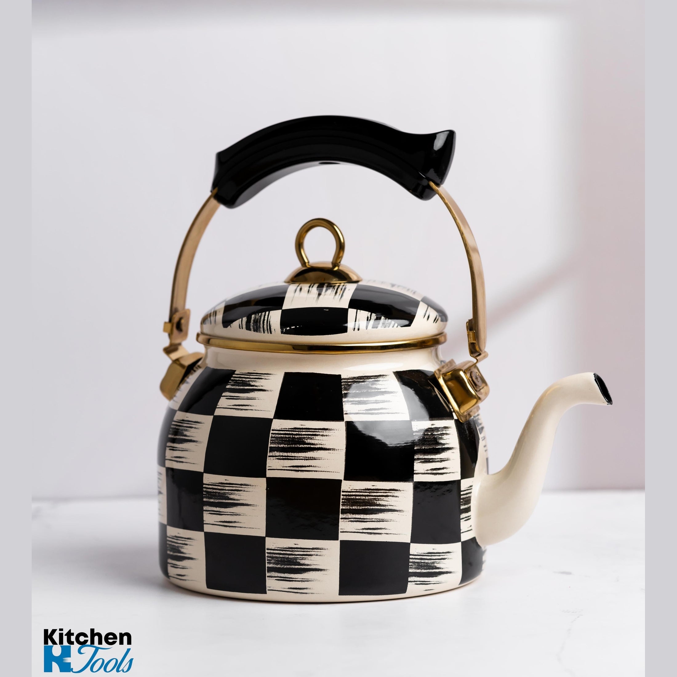 Ceainic Emailat 2.5L Goldmann, Design Alb-Negru