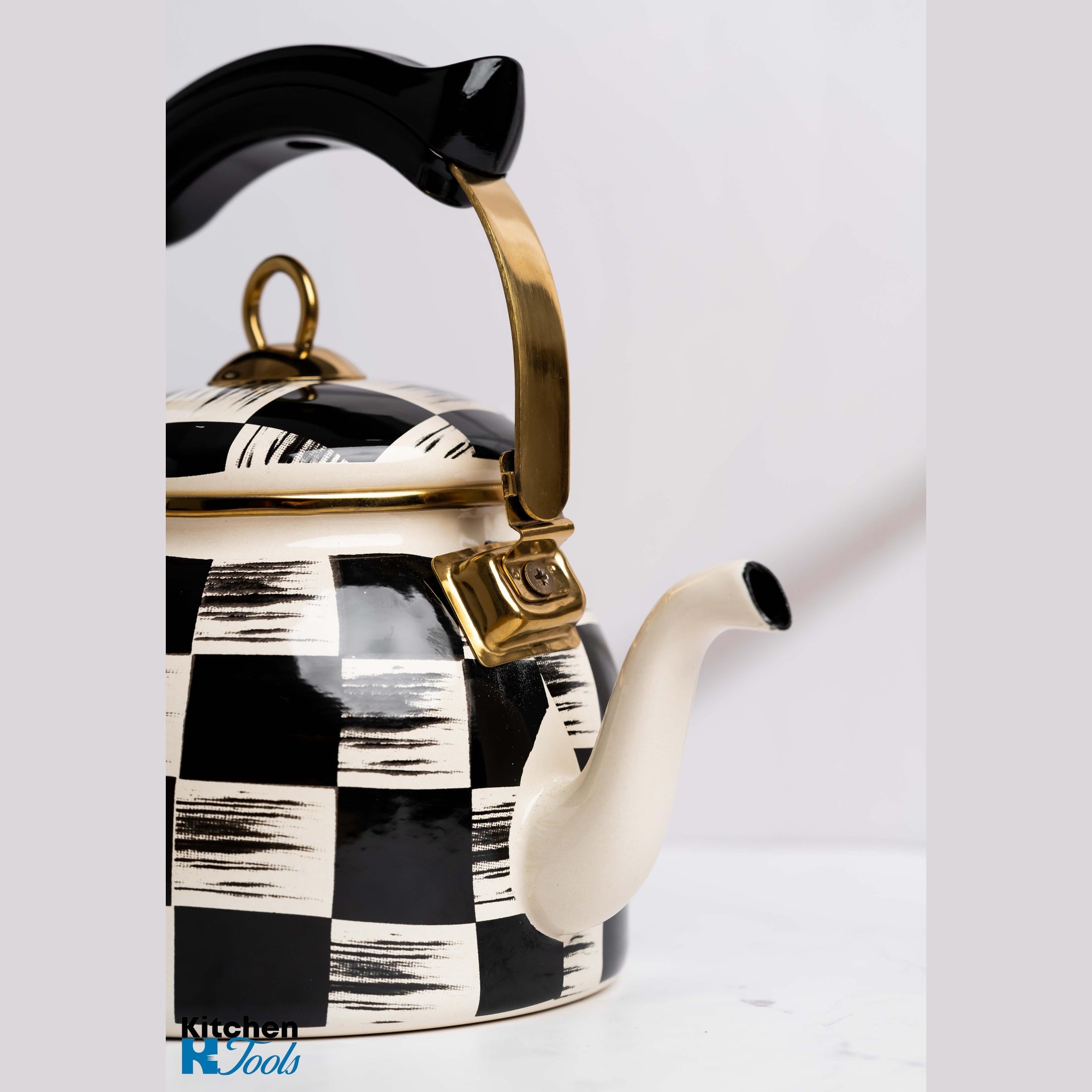 Ceainic Emailat 2.5L Goldmann, Design Alb-Negru