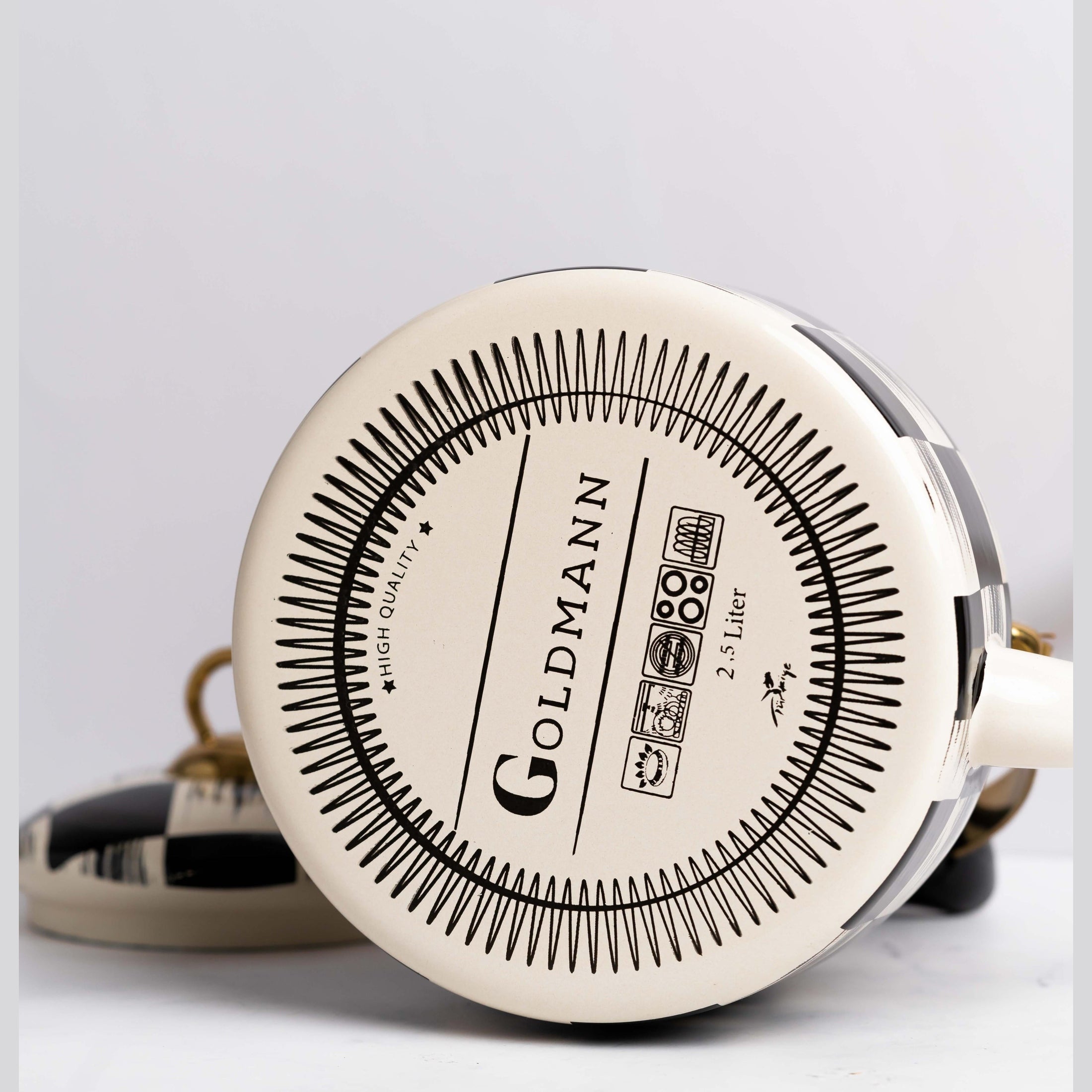 Ceainic Emailat 2.5L Goldmann, Design Alb-Negru