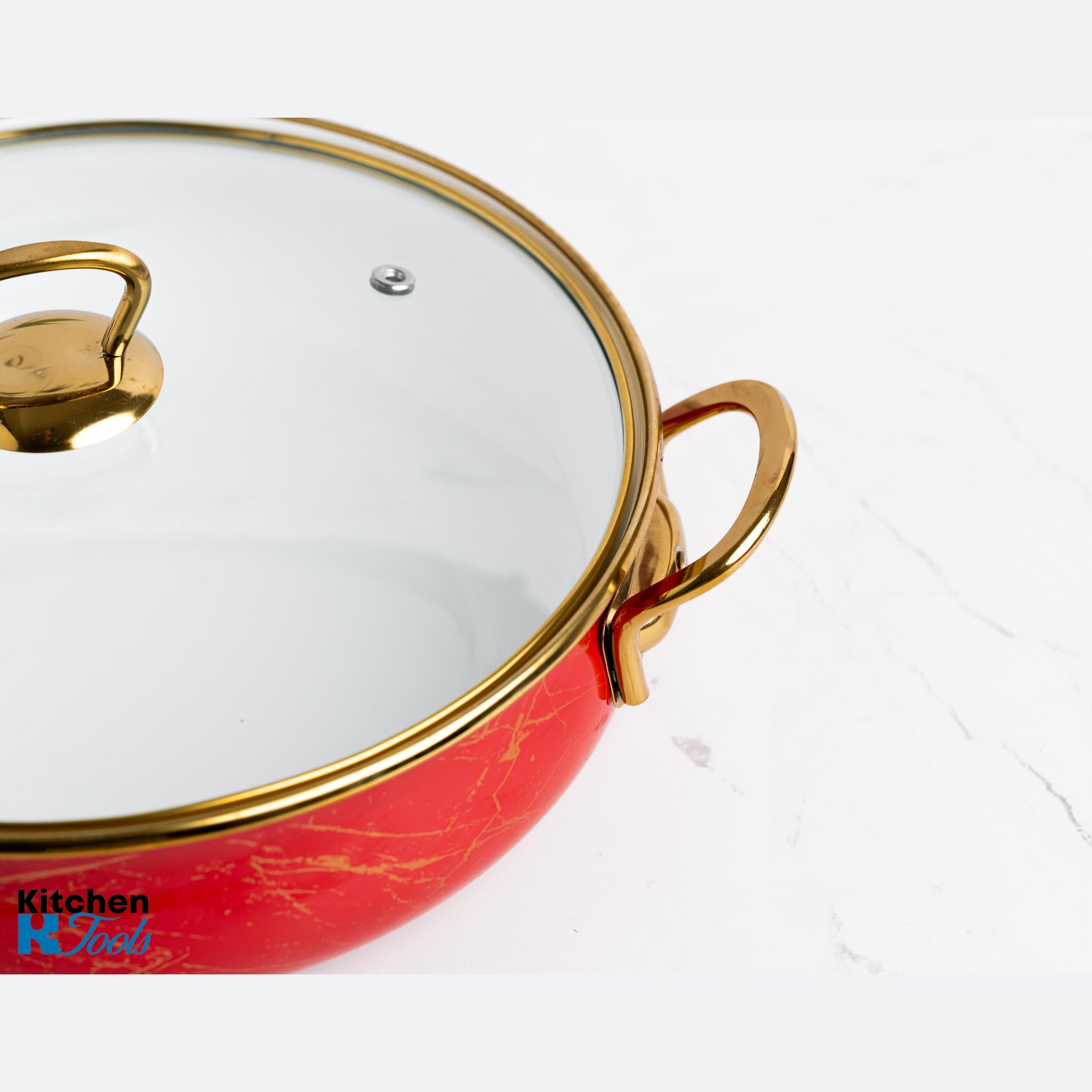 Cratiță emailată 4.5L Goldmann, manere aurii, capac sticlă