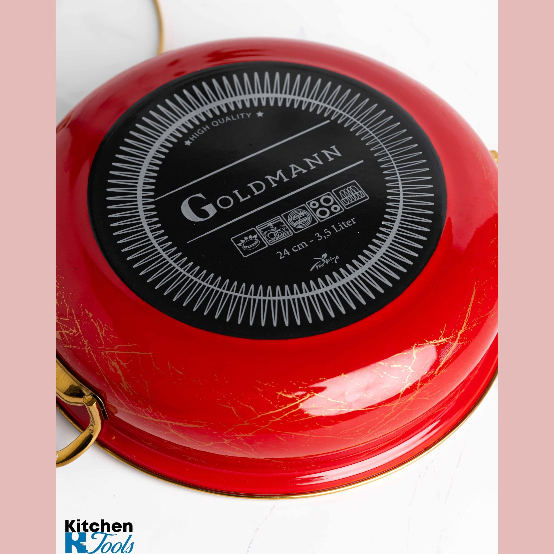 Cratiță emailată Goldmann roșie, capac sticlă, inductie