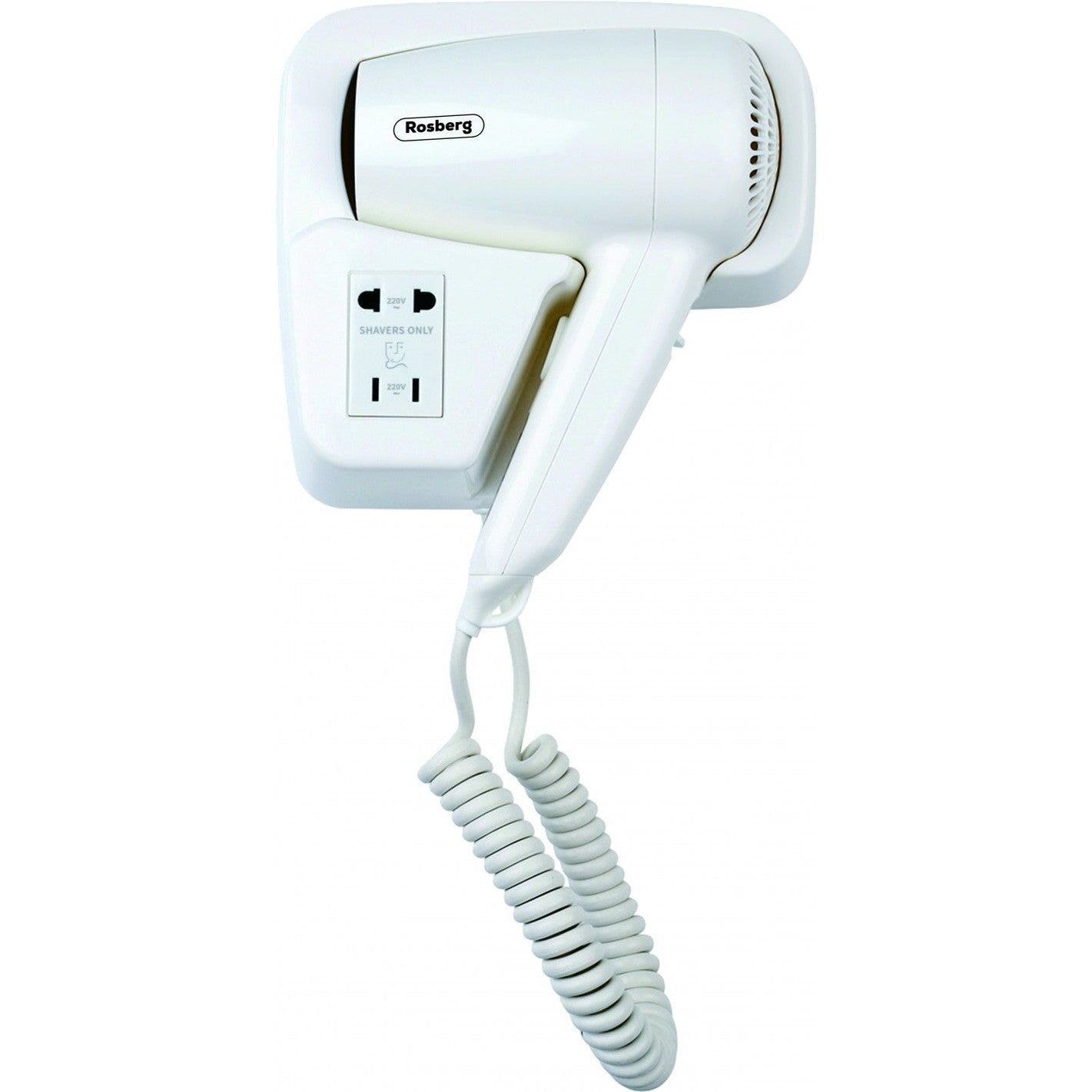Uscător de păr Rosberg alb, montat pe perete