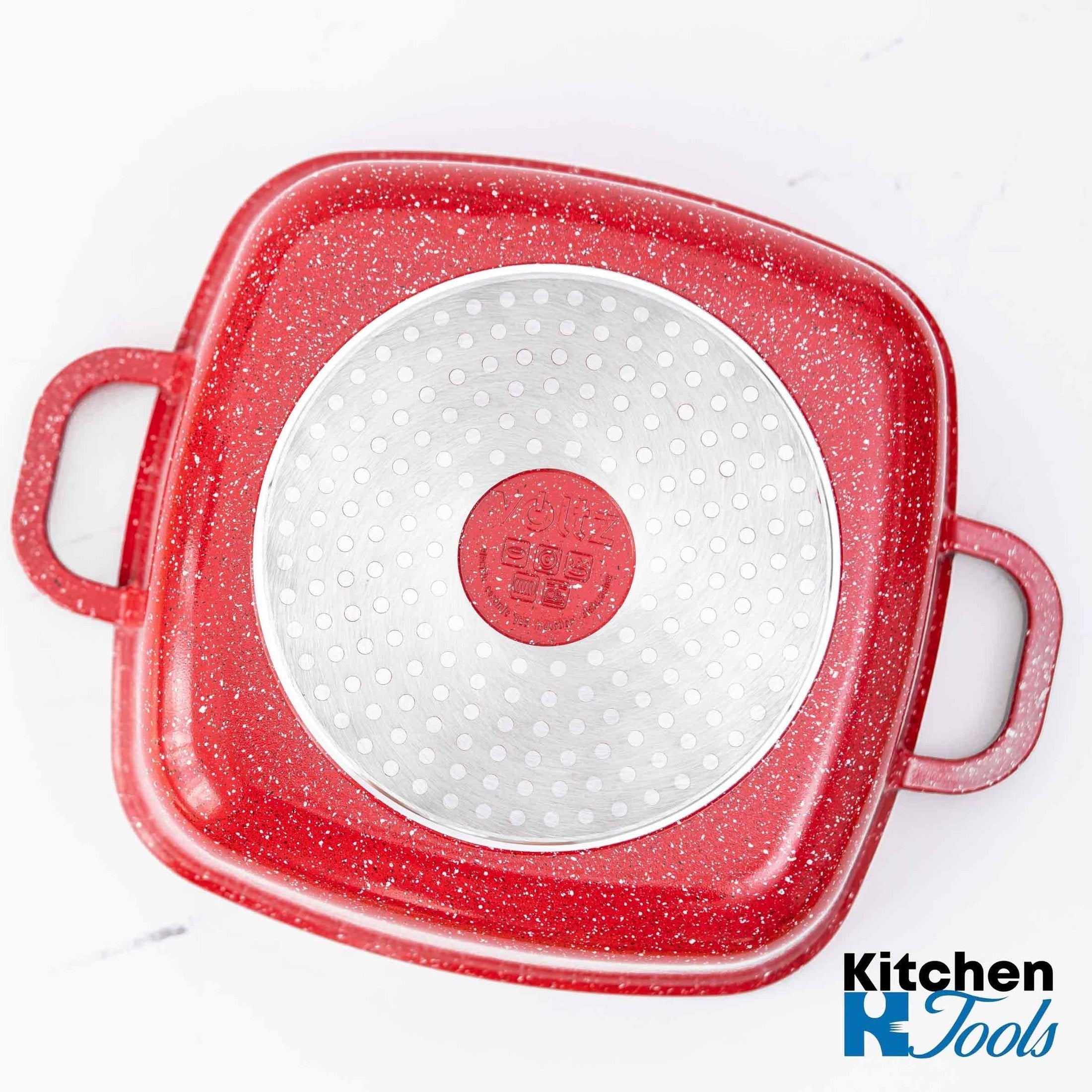 Roaster aluminiu marmorat cu capac 4.4L, rosu