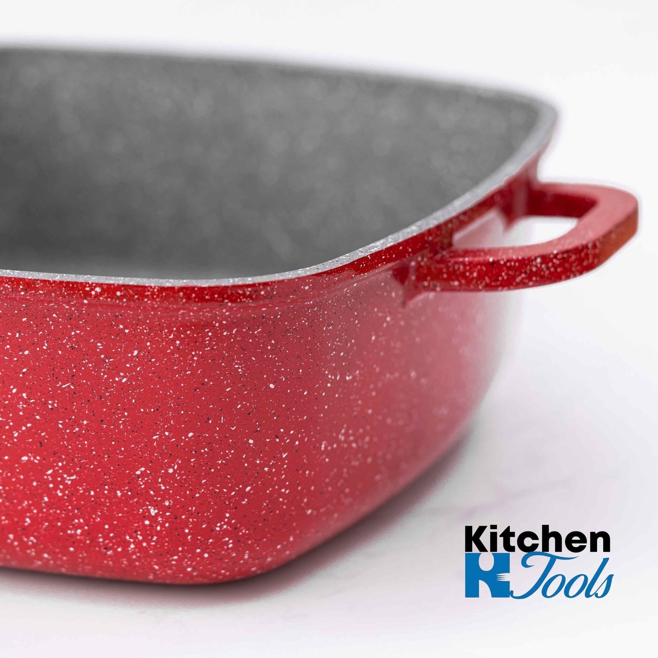 Roaster aluminiu cu capac, marmorat, rosu, 26x10.5cm