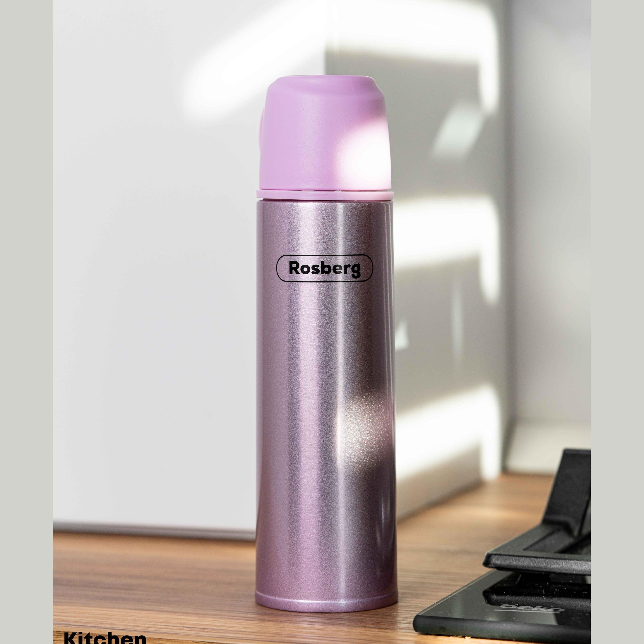 Termos Rosberg roz, 500ml, oțel inoxidabil, pereți dubli