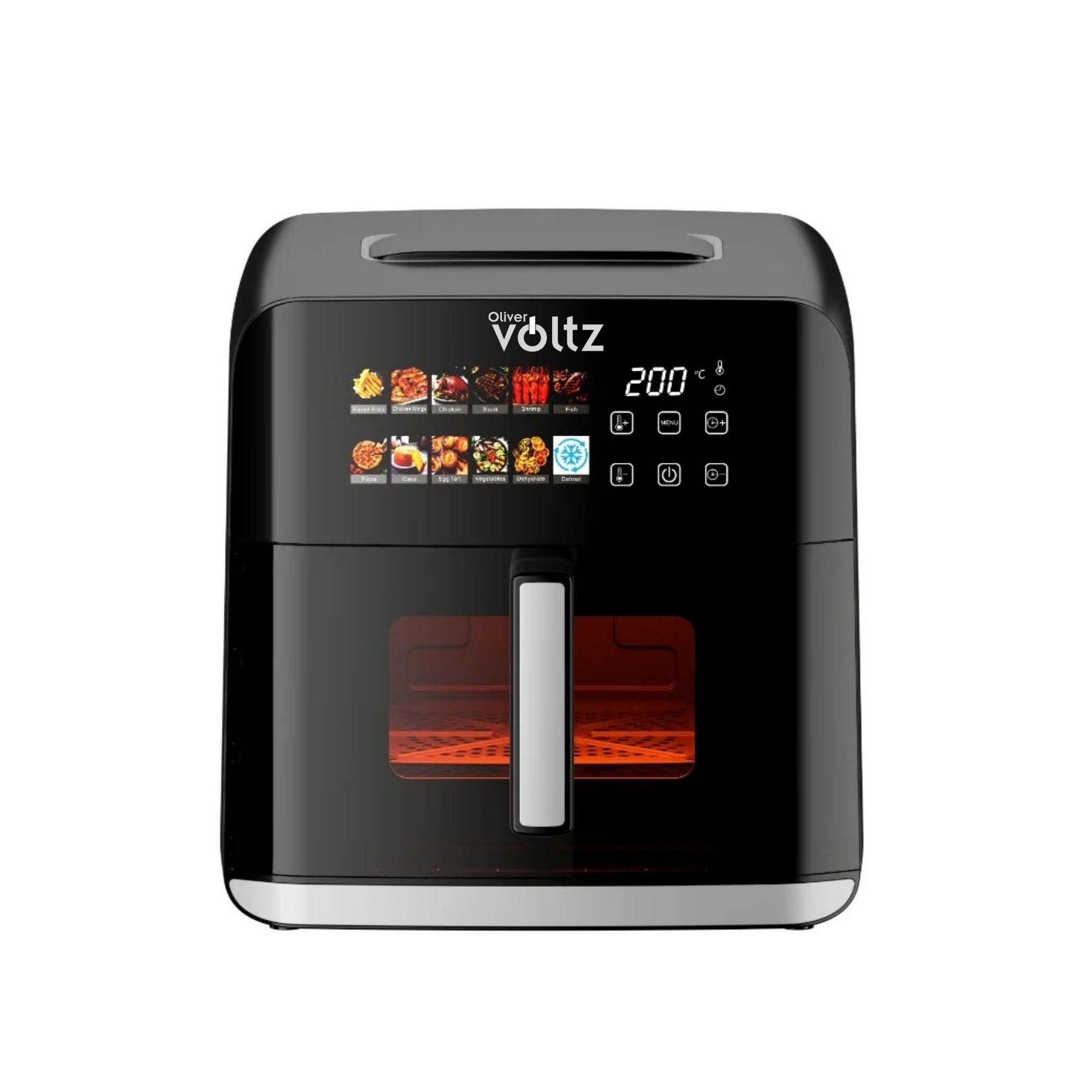 Air Fryer/ Friteuza DUO-Heat cu aer cald, 8 litri, 1800W, incalzire sus-jos, 12 programe, display LED color, fereastra transparenta, timer, Oliver Voltz