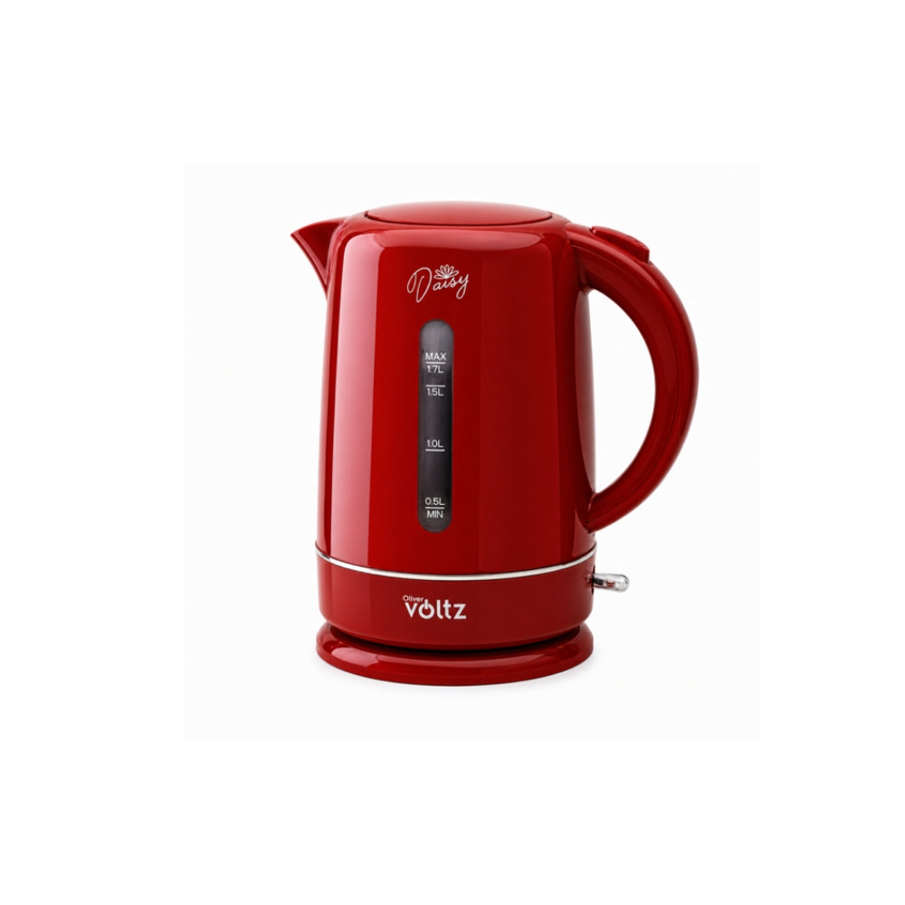 Fierbator electric, 1700ml, 2200W, filtru NYLON, oprire automata, Baza rotativă la 360°, Oliver Voltz Daisy, rosu