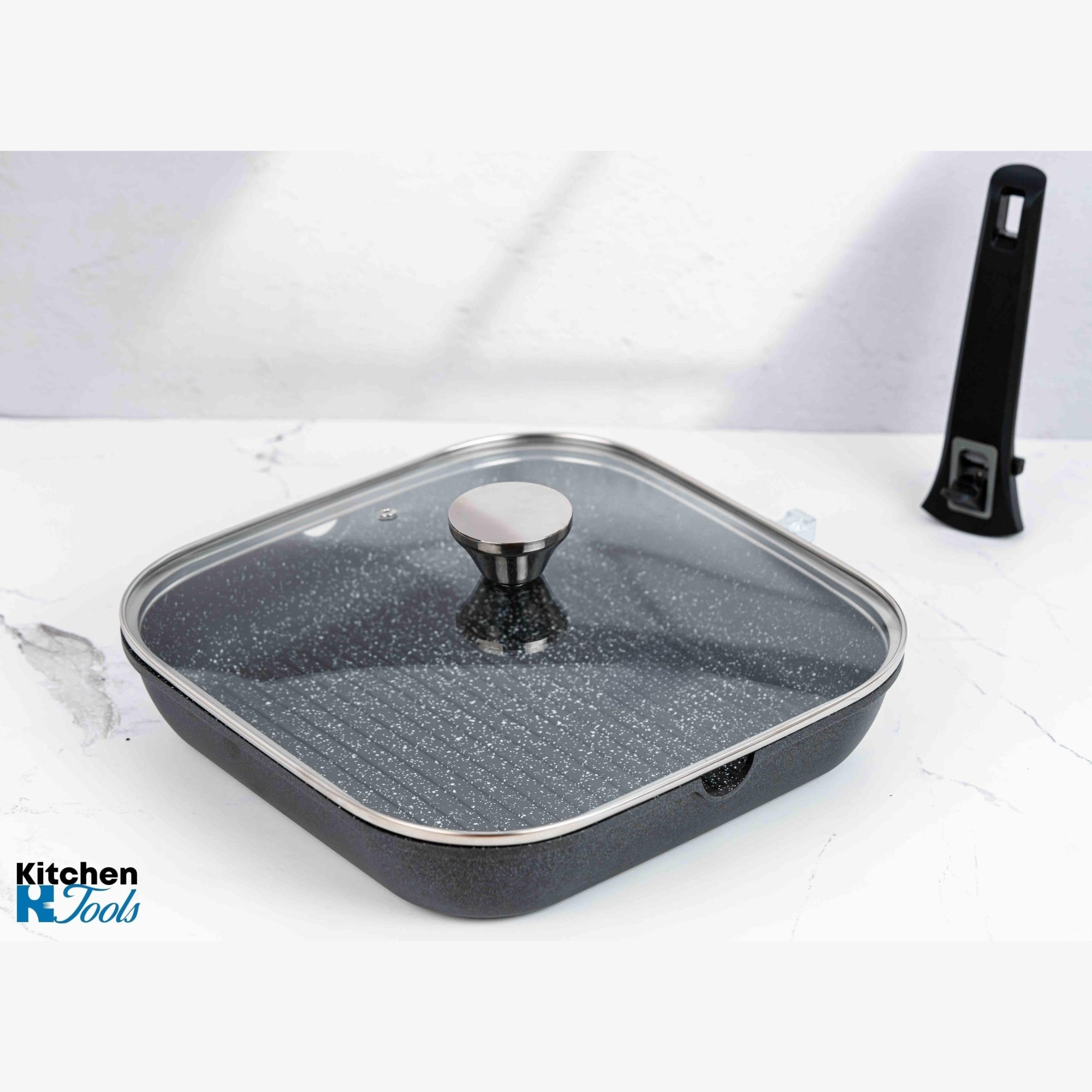 Tigaie grill cu maner detasabil, 28cm, aluminiu turnat, Goldmann, suprafata antiaderenta, inclusiv inductie