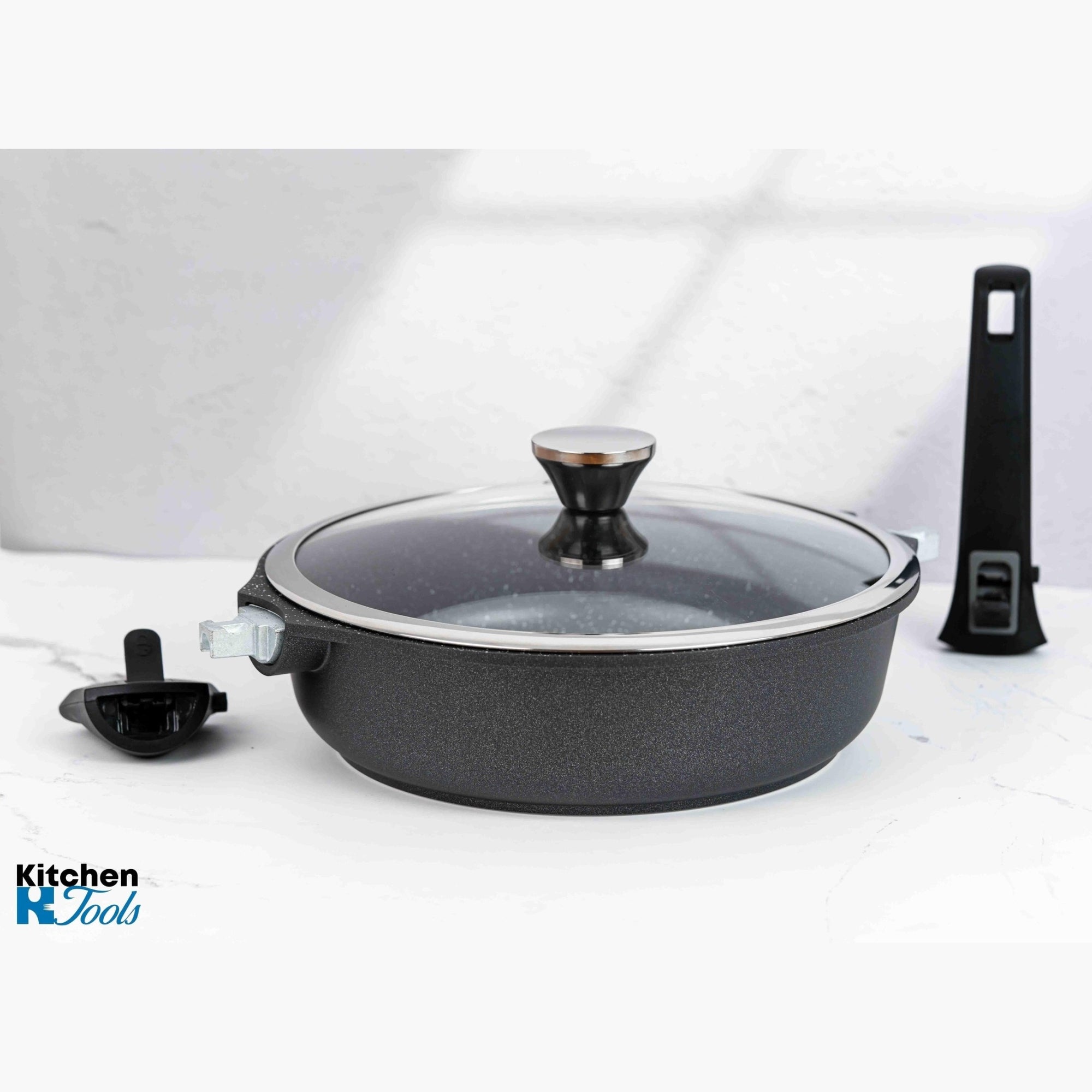 Tigaie cu manere detasabile, 24cm, aluminiu turnat, Goldmann, suprafata antiaderenta, inclusiv inductie