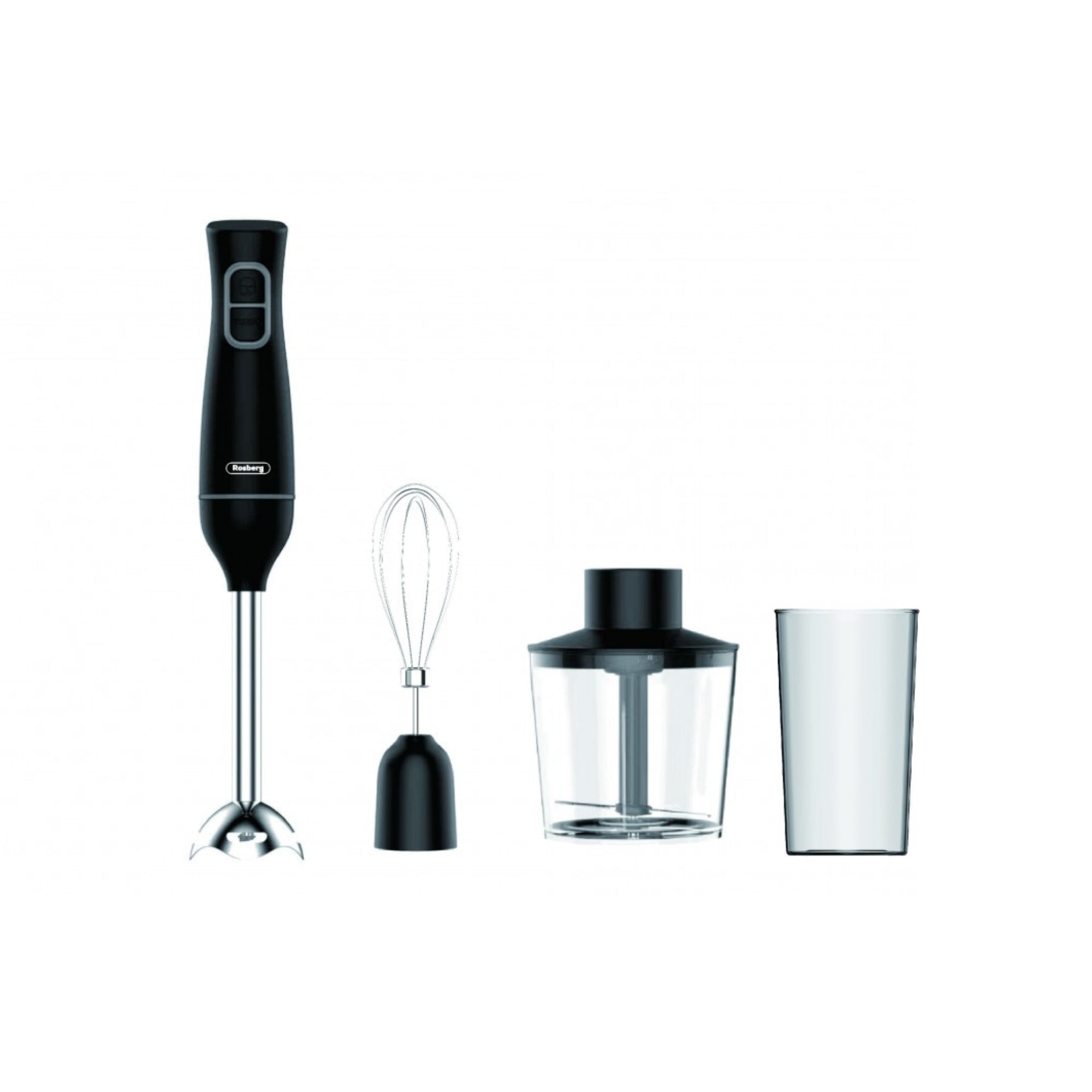 Set 3 in 1 Blender de Mana, 350W, 2 viteze, Tija Otel, Pahar 700ml, Chopper, Tel, Rosberg, Negru