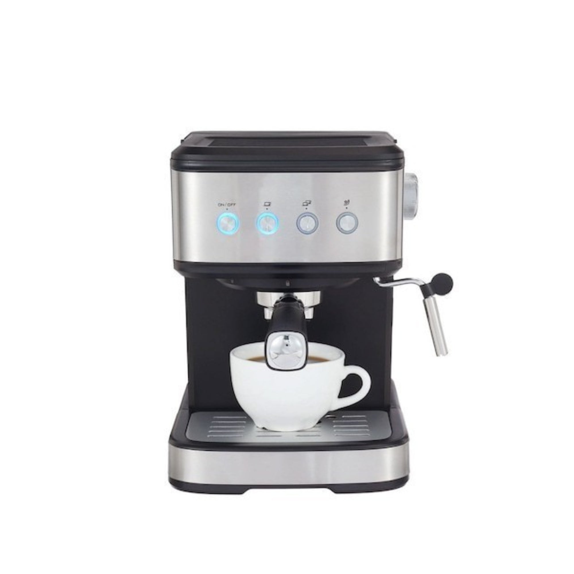 Espressor de cafea Oliver Voltz Premium, spumare lapte, cafea macinata, 1.2 L, 20 bar, 1100W, Disc crema, Negru/Inox