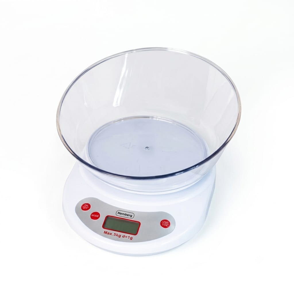 Cantar electronic de bucatarie, 5kg maxim, baterie, prezie 1g, ecran LCD, Rosberg, alb